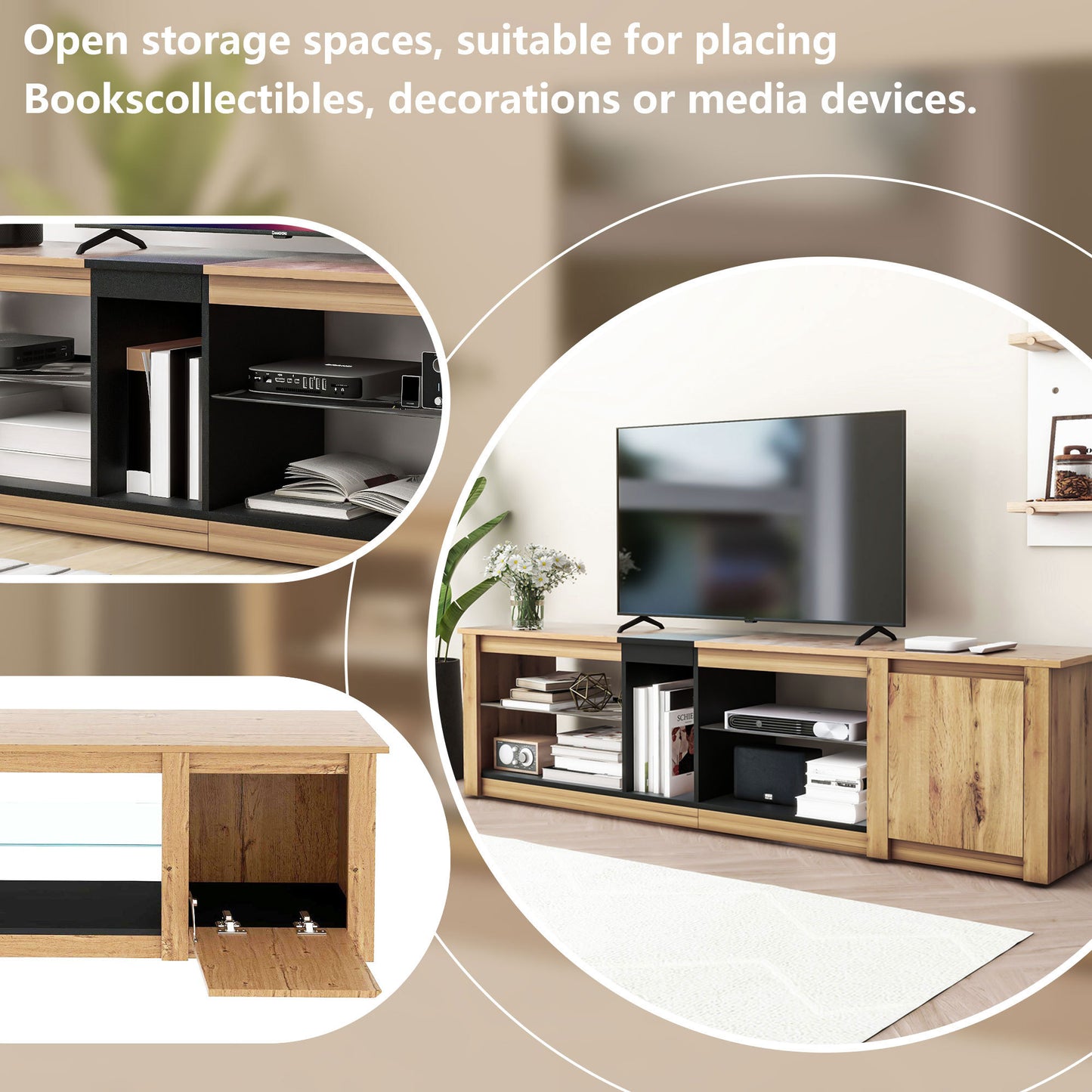 ModernTV Stand for TVs up to 80'' , Media Console with Multi-Functional Storage, Entertainment Center with LED Light, TV cabinet for living room,Bedroom
