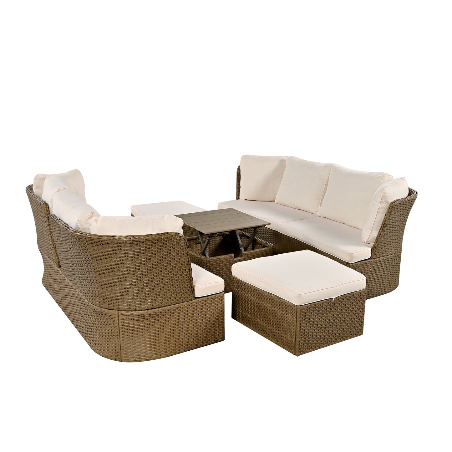 U_Style Customizable Outdoor Patio Furniture Set, Wicker Furniture Sofa Set with Thick Cushions, Suitable for Backyard, Porch.