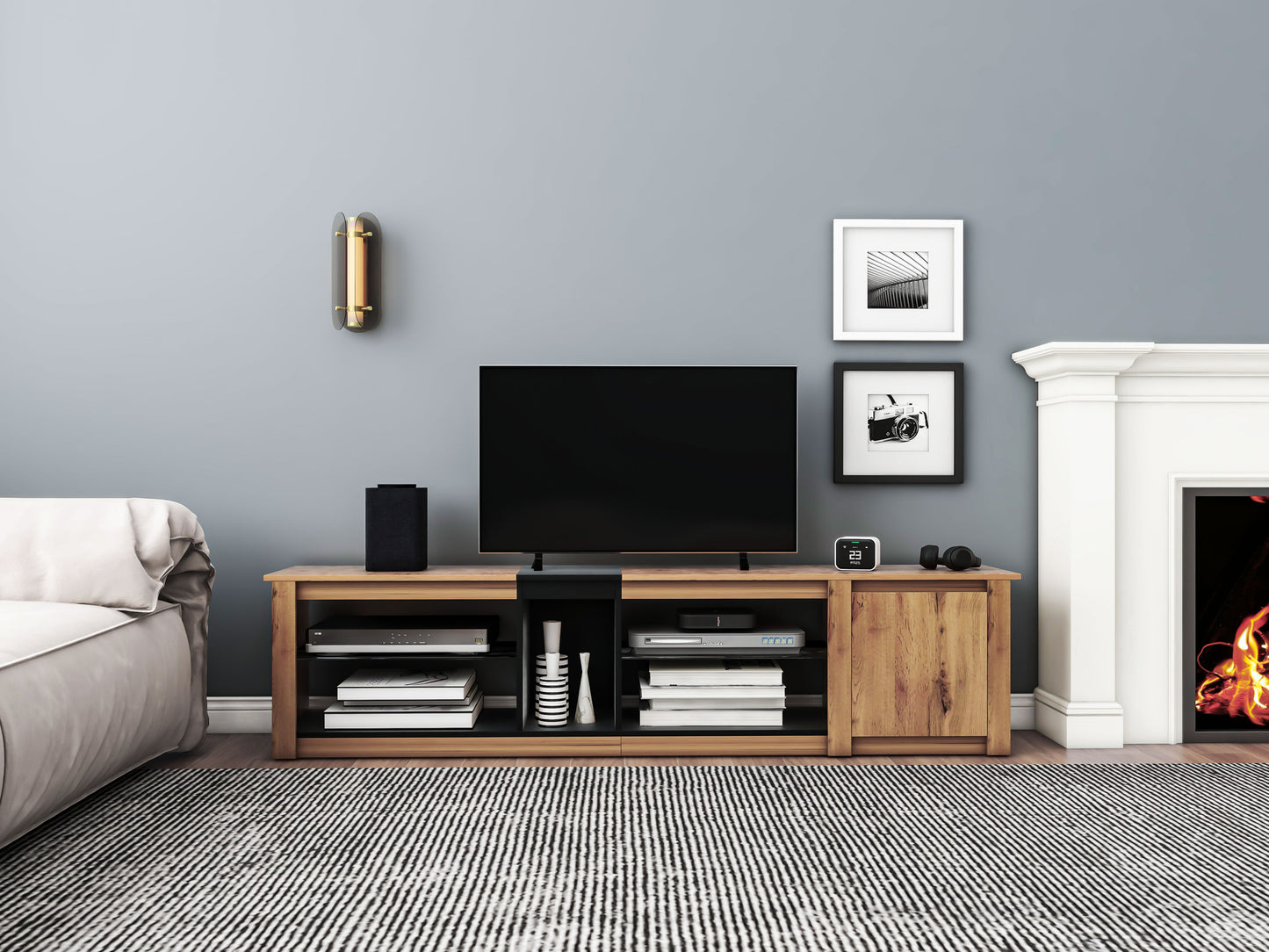 ModernTV Stand for TVs up to 80'' , Media Console with Multi-Functional Storage, Entertainment Center with LED Light, TV cabinet for living room,Bedroom