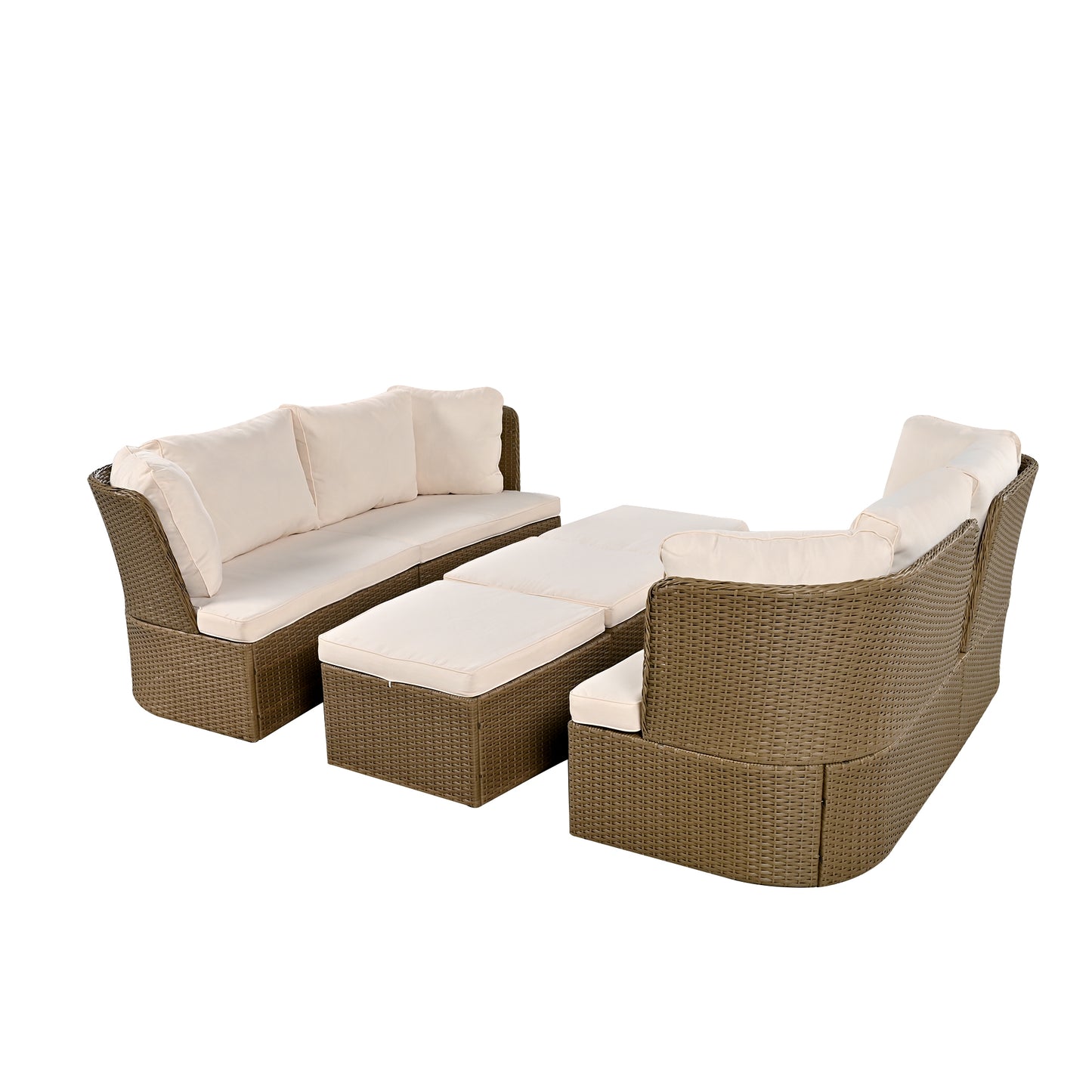 U_Style Customizable Outdoor Patio Furniture Set, Wicker Furniture Sofa Set with Thick Cushions, Suitable for Backyard, Porch.