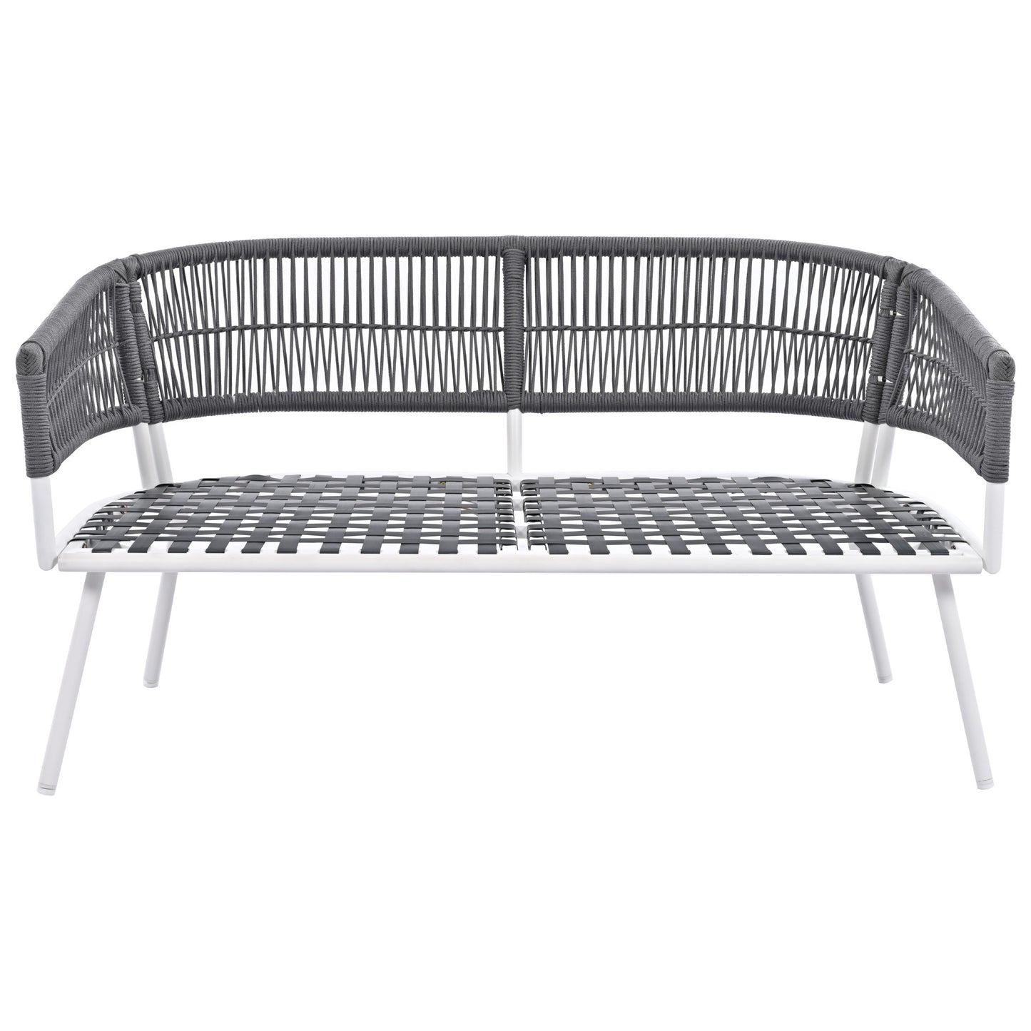 K&K 4-Piece Boho Rope Patio Furniture Set, Outdoor Furniture with Acacia Wood Table, Patio Conversation Set with Deep Seating & Thick Cushion for Backyard Porch Balcony, Grey