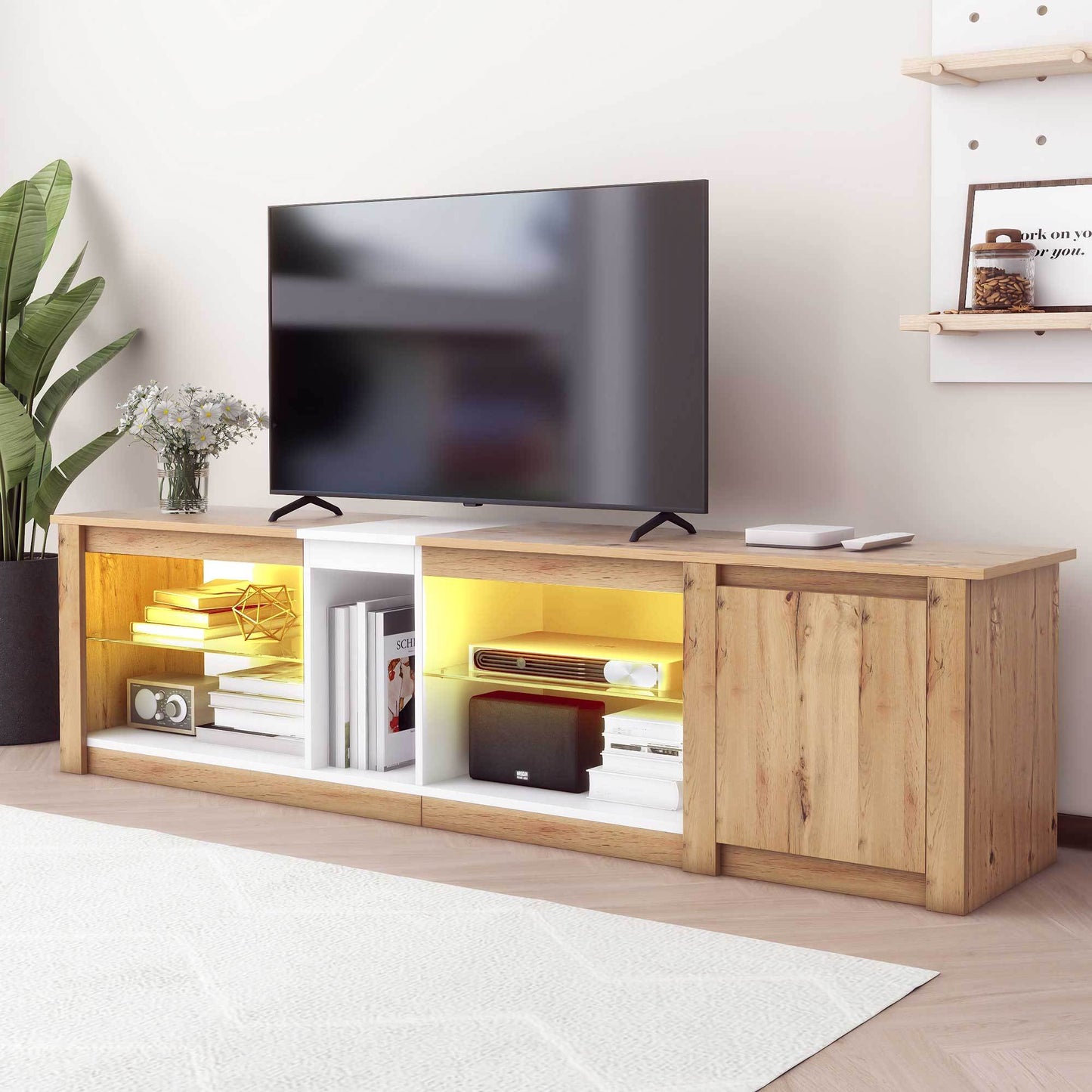 ModernTV Stand for TVs up to 80'' , Media Console with Multi-Functional Storage, Entertainment Center with LED Light, TV cabinet for living room,Bedroom