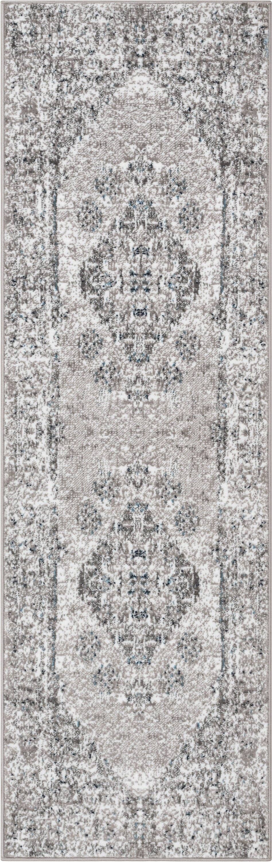 Trieste Vintage Floral Medallion Pattern Ivory Grey Rug: 5'3" x 7'3"