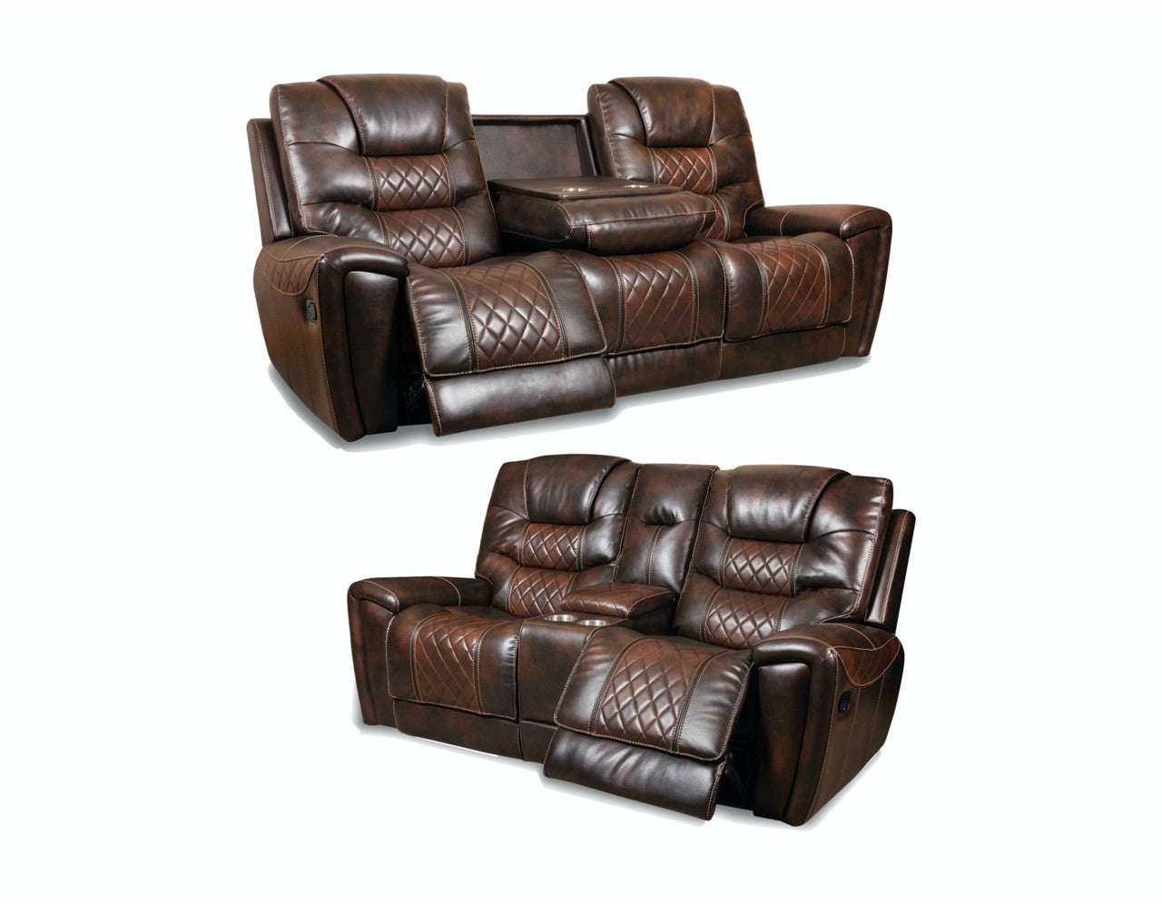 Diamondback Deep Brown Reclining Sofa and Loveseat