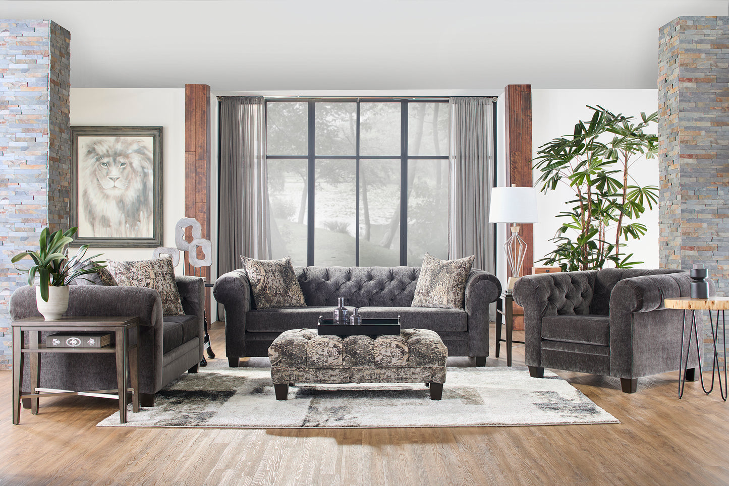 Lush Mink Elegant Tufted Sofa and Loveseat