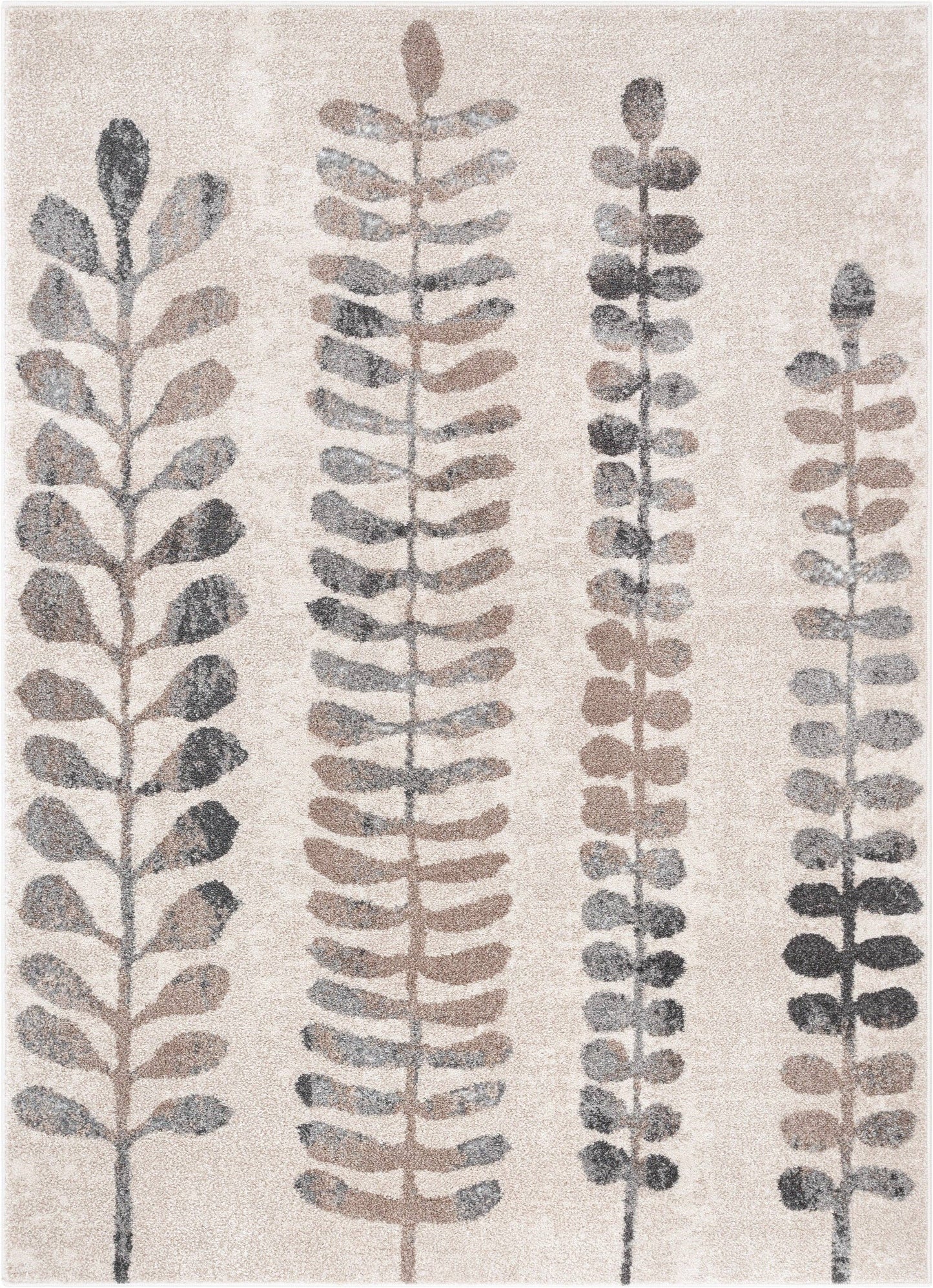 Myra Abstract Leaf Pattern Ivory Vintage Rug: 5'3" x 7'3"