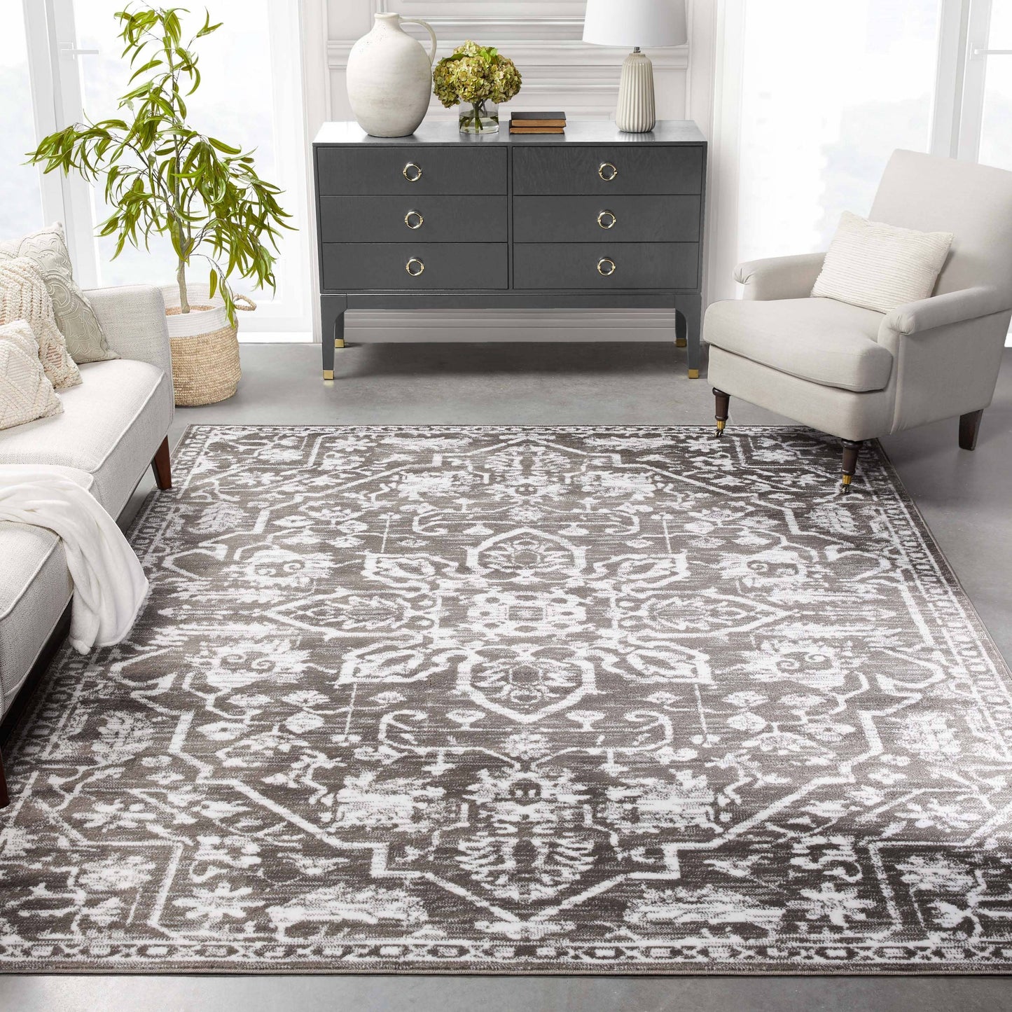 Disa Vintage Medallion Grey Soft Rug By Chill Rugs: 5'3" x 7'3"