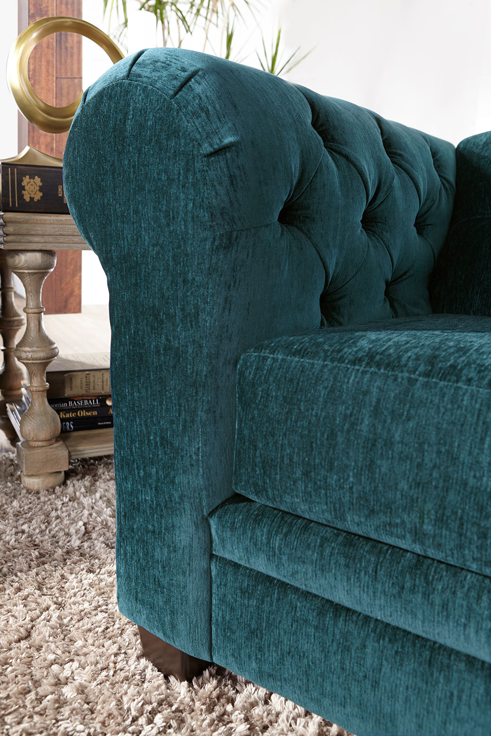 Lush Peacock Tufted Sofa and Loveseat