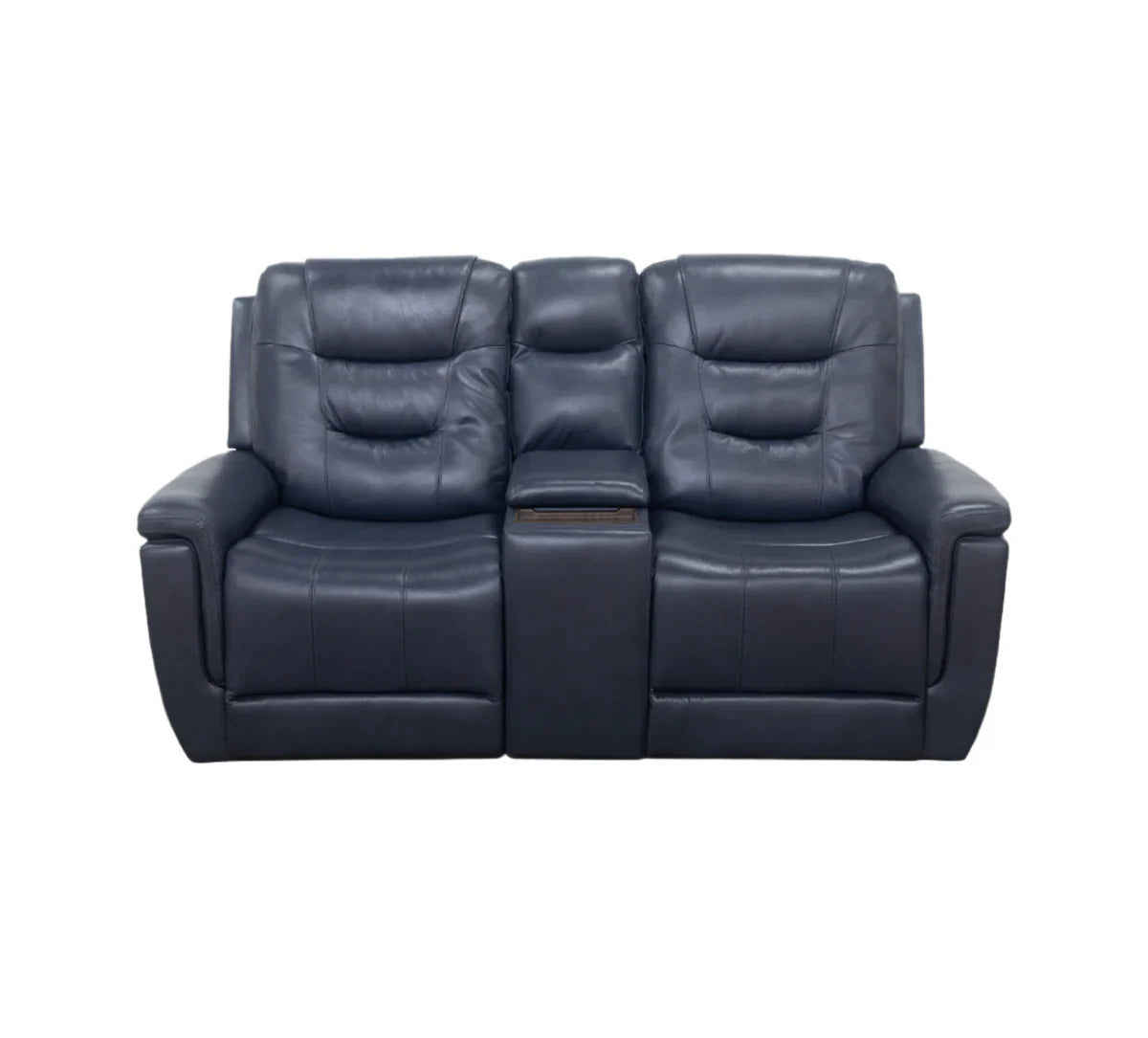 Navy Blue Leather Manual Reclining Sofa and Console USB Loveseat