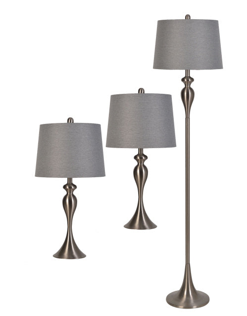 Brushed Steel Pack of 3 Accent and Floor Lamps
