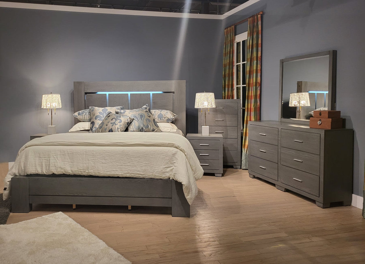 Queen Size LED Gray Contemporary Bedroom Set