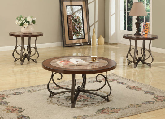 Faux Marble and Metal Round Coffee Table Set
