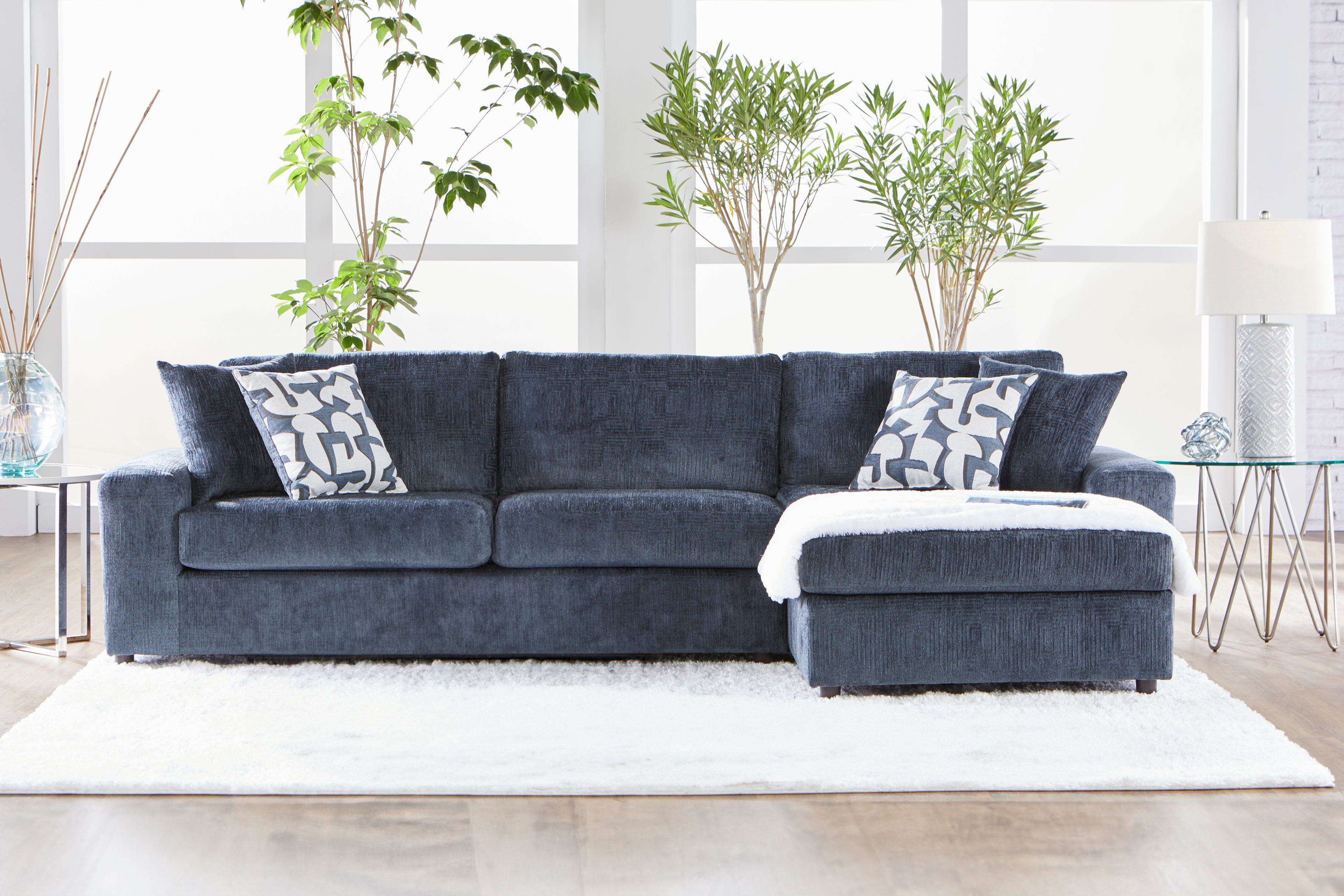 Tristan Indigo Blue Chaise Sectional Sofa