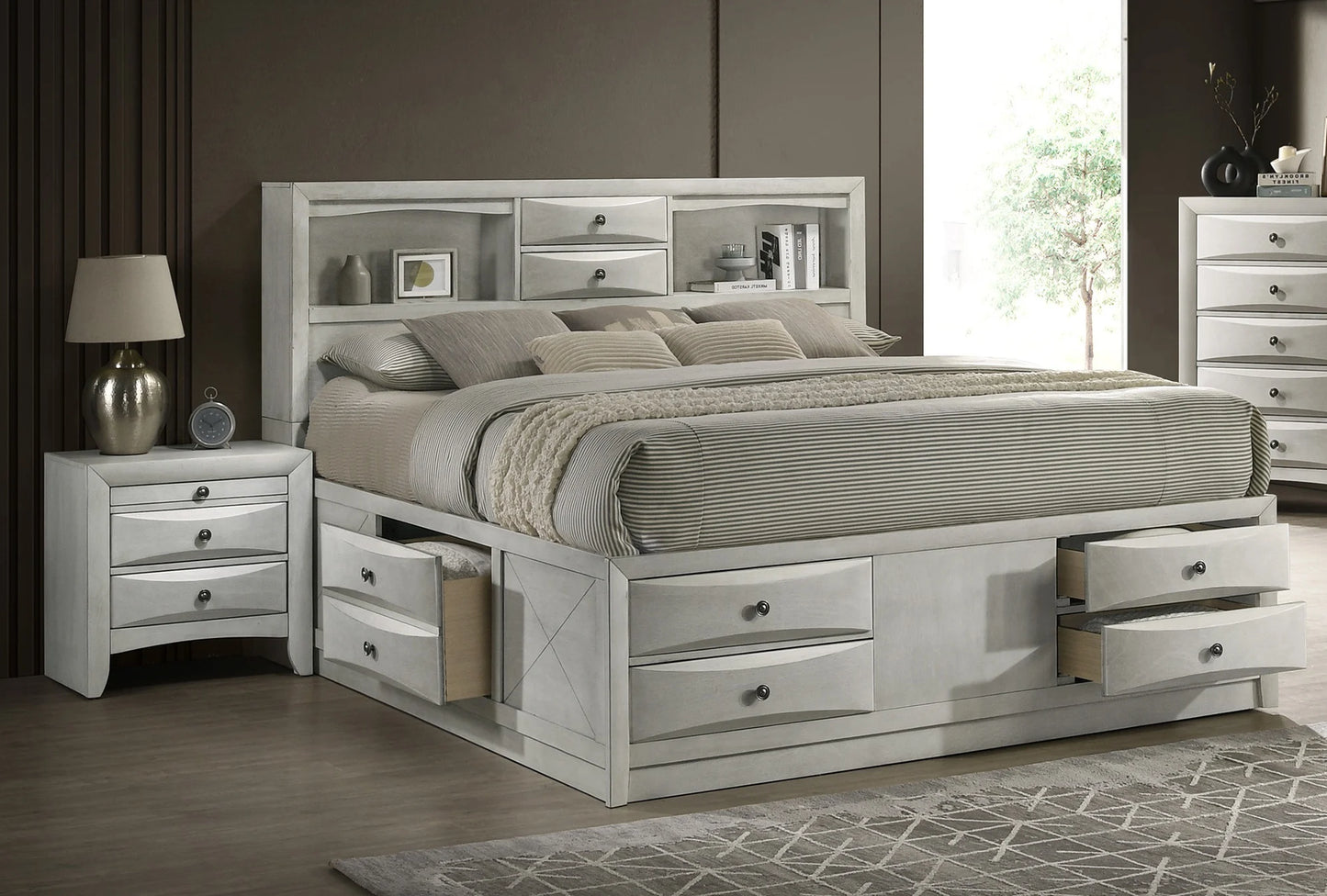 Emily Captain Neutral White Queen Bedroom Set