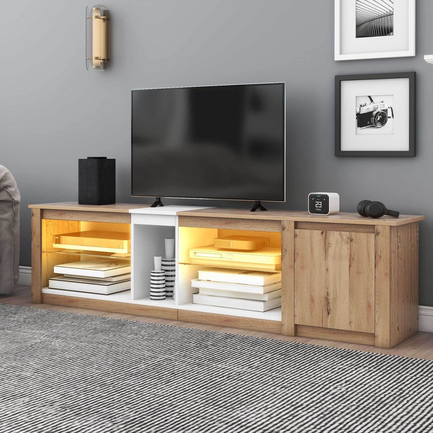 ModernTV Stand for TVs up to 80'' , Media Console with Multi-Functional Storage, Entertainment Center with LED Light, TV cabinet for living room,Bedroom