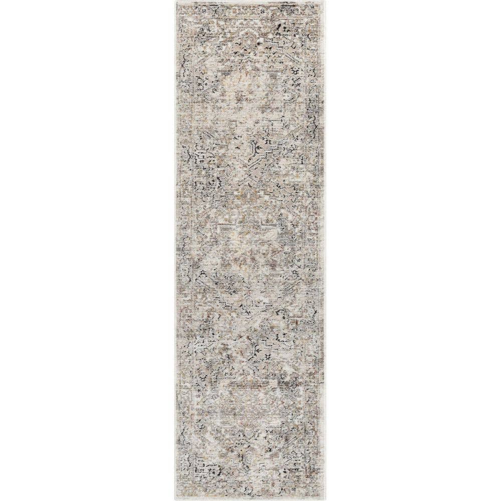 Heriz Medallion Modern Vintage Grey Ivory High-Low Rug: 5'2" x 7'