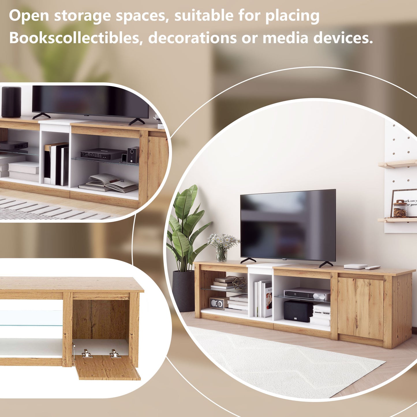 ModernTV Stand for TVs up to 80'' , Media Console with Multi-Functional Storage, Entertainment Center with LED Light, TV cabinet for living room,Bedroom