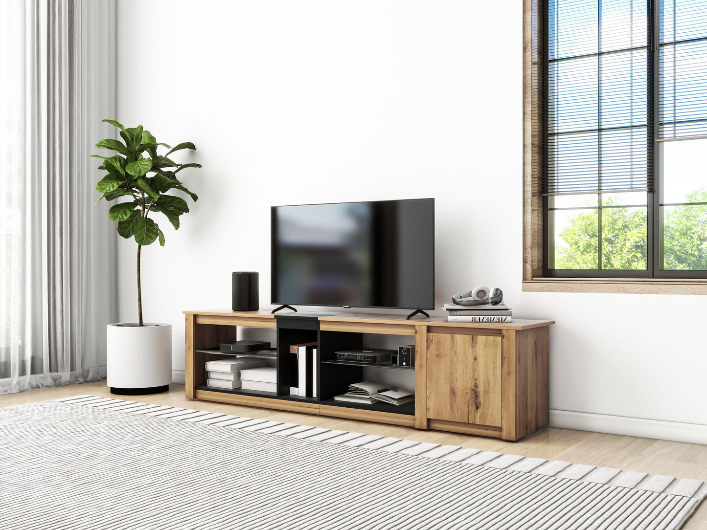ModernTV Stand for TVs up to 80'' , Media Console with Multi-Functional Storage, Entertainment Center with LED Light, TV cabinet for living room,Bedroom