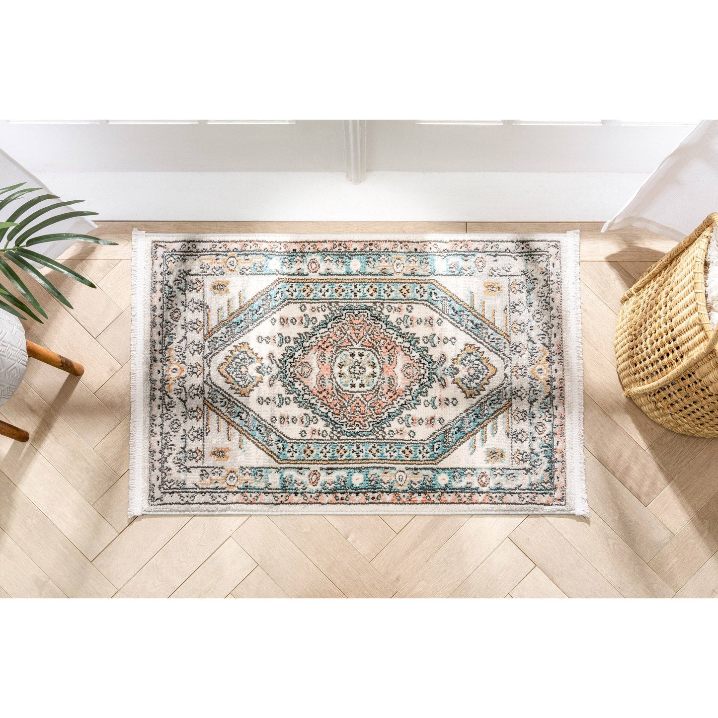 Jane Vintage Bohemian Aztec Tribal Blue Rug: 5'3" x 7'3"