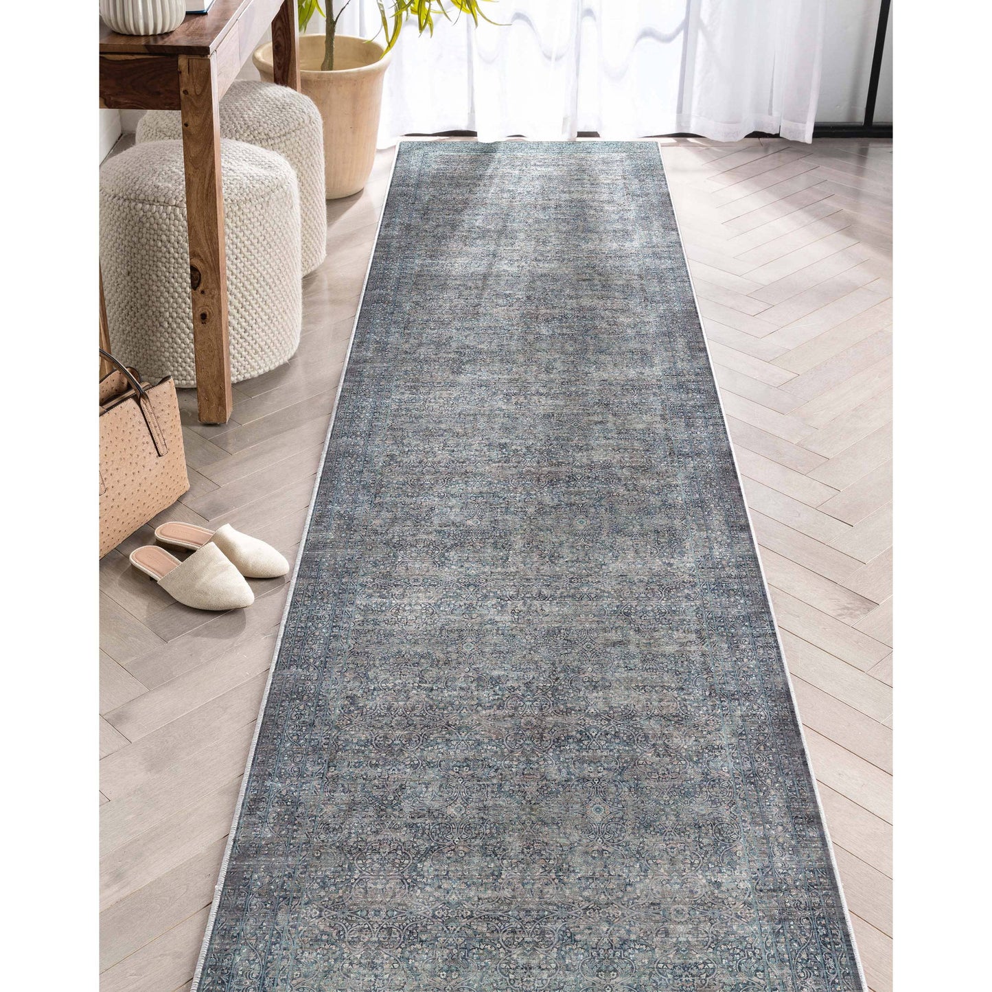 Juliette Vintage Persian Oriental Blue Flat-Weave Rug: 6' x 9'