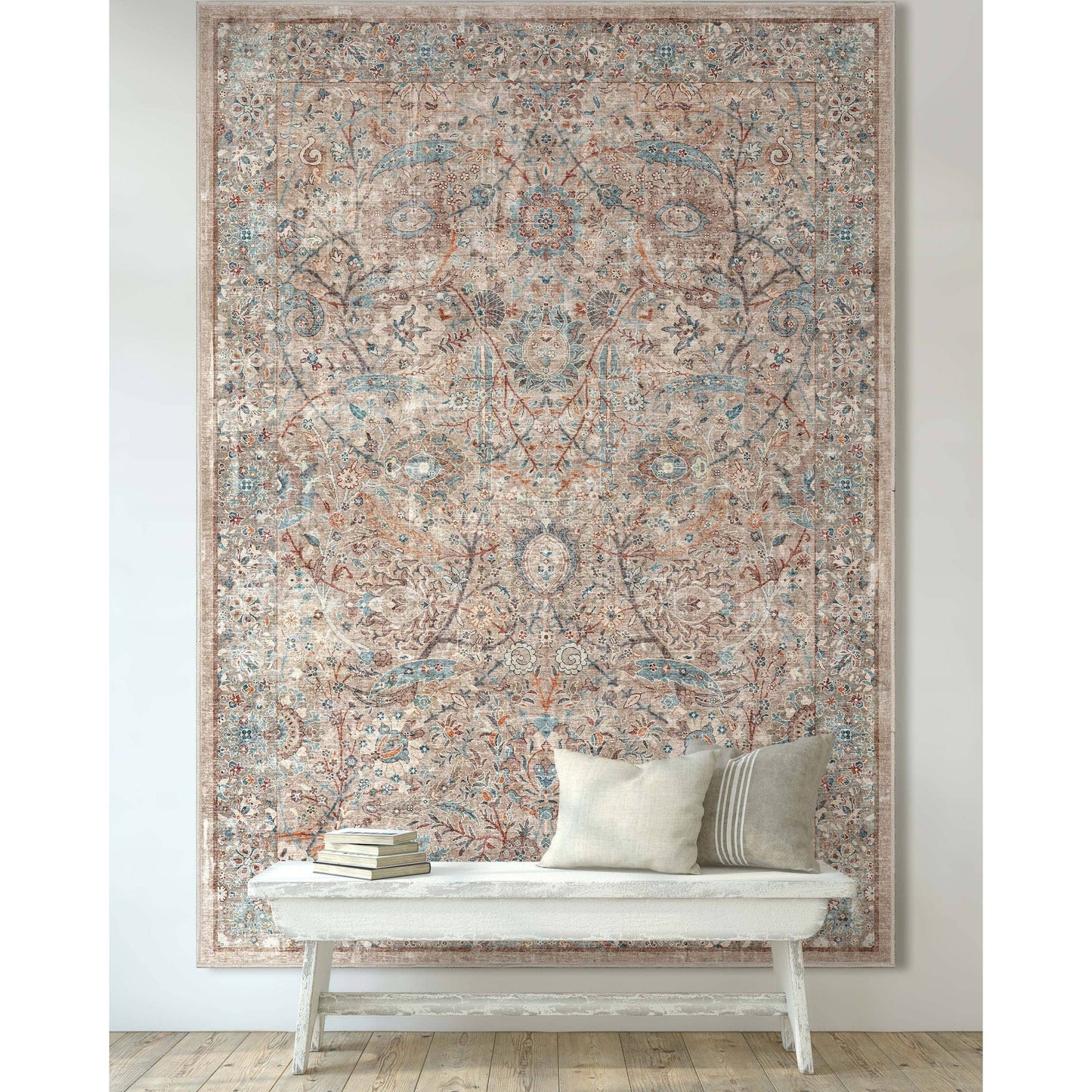 Emilia Vintage Persian Floral Ivory Flat-Weave Rug: 6' x 9'