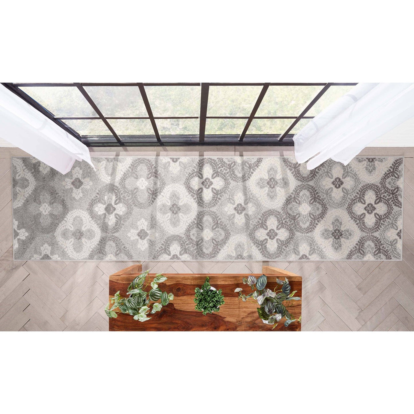 Loewy Modern Geometric Indoor/Outdoor Grey High-Low Rug: 5'3" x 7'3"