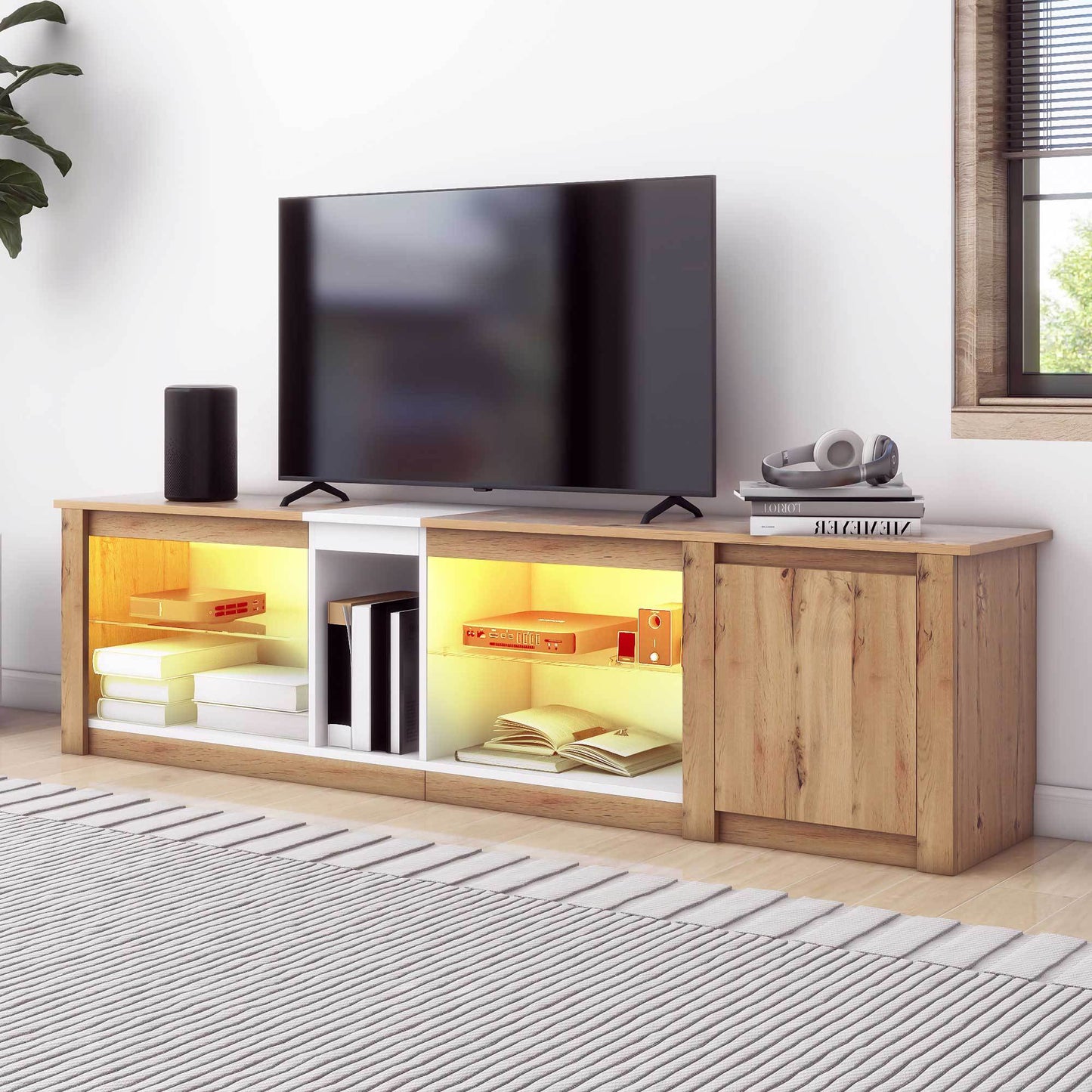 ModernTV Stand for TVs up to 80'' , Media Console with Multi-Functional Storage, Entertainment Center with LED Light, TV cabinet for living room,Bedroom