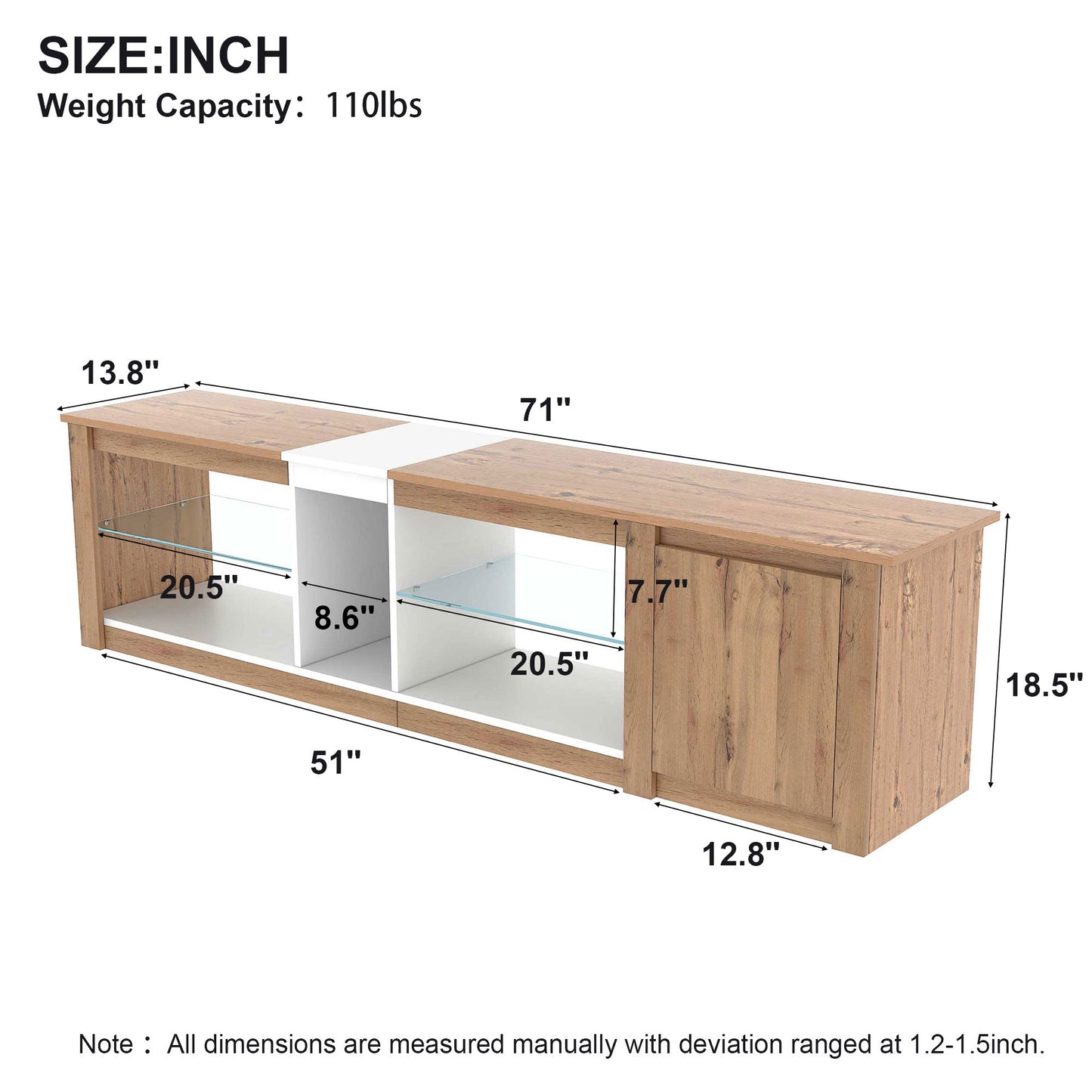ModernTV Stand for TVs up to 80'' , Media Console with Multi-Functional Storage, Entertainment Center with LED Light, TV cabinet for living room,Bedroom