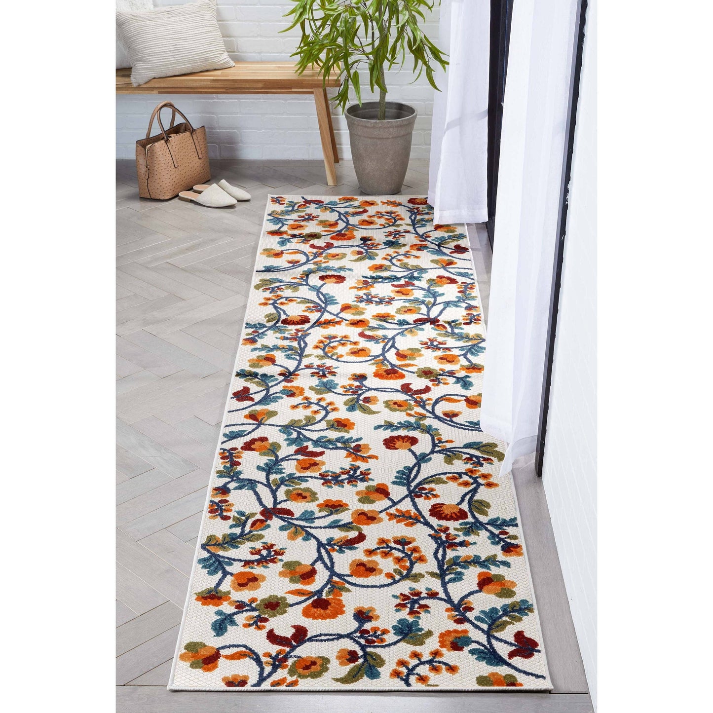 Neveh Beige Modern Floral Indoor Outdoor Rug: 5'3" x 7'3"