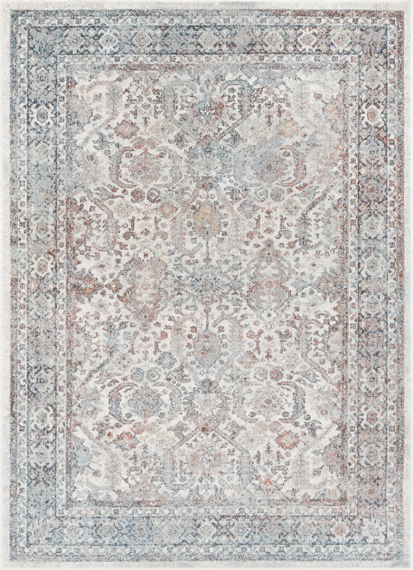 Salida Vintage Oriental Botanical Border Grey Beige Rug: 5'3" x 7'3"