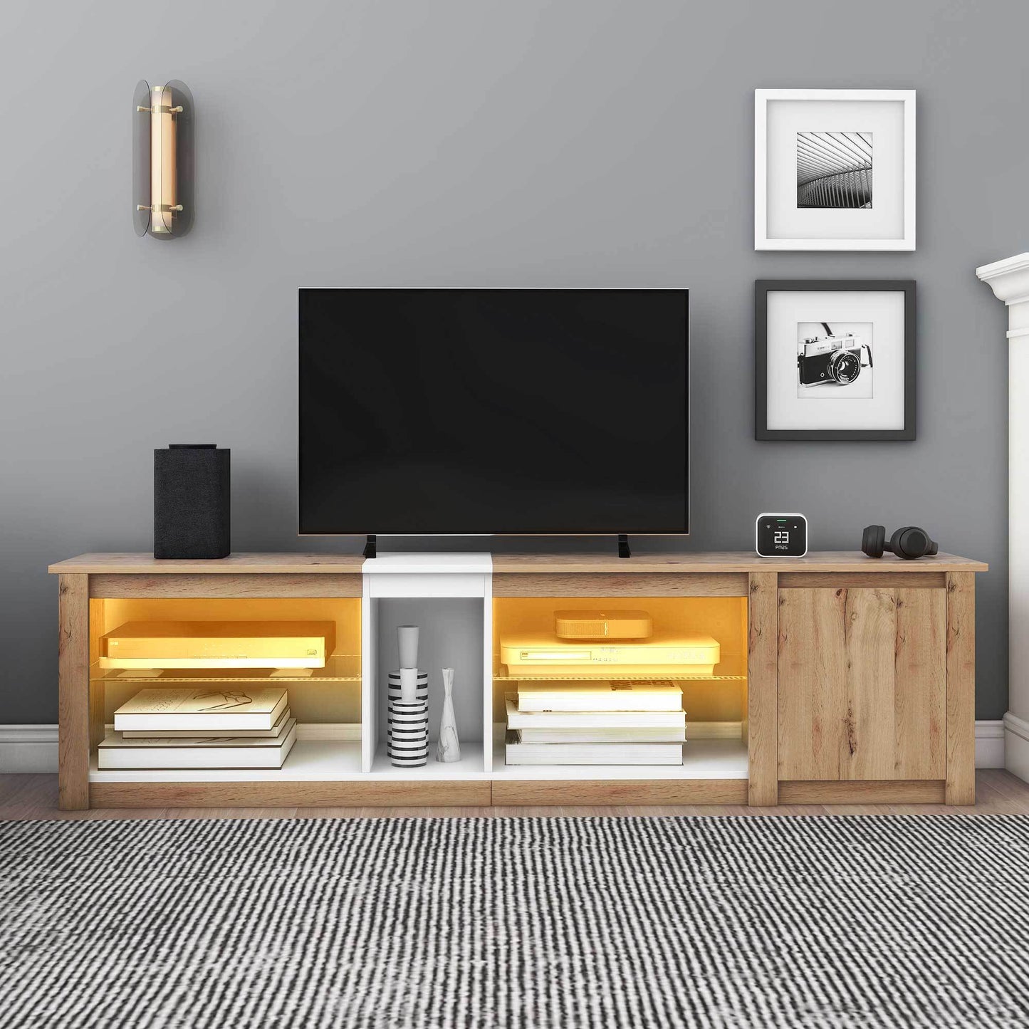 ModernTV Stand for TVs up to 80'' , Media Console with Multi-Functional Storage, Entertainment Center with LED Light, TV cabinet for living room,Bedroom