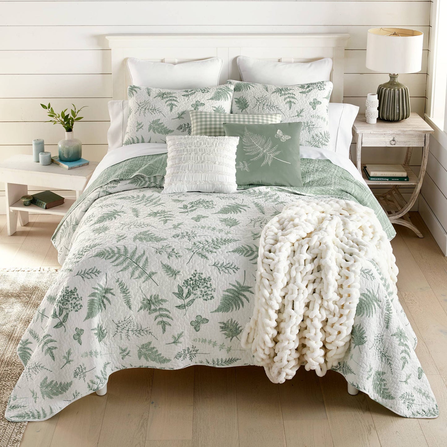 Botanical 3pc King Size Cotton Quilted Bedding Set