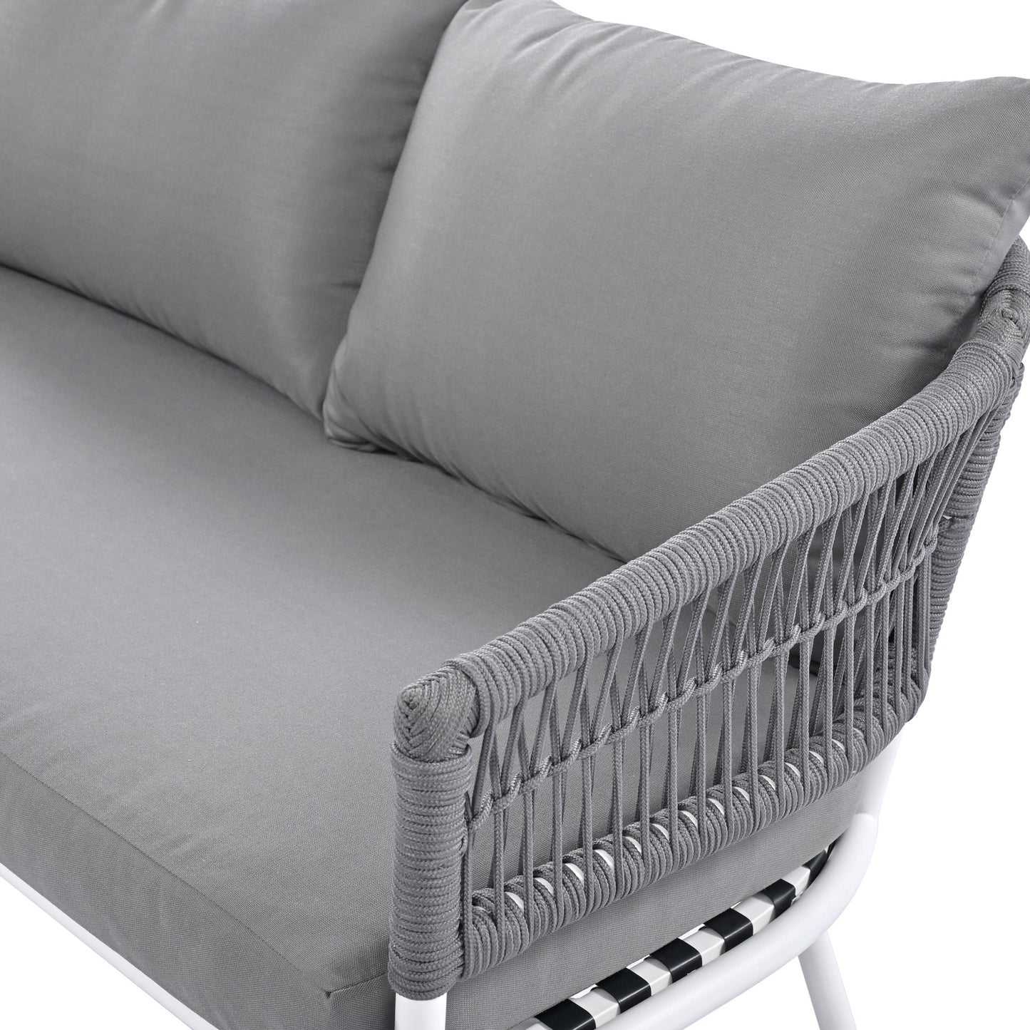 K&K 4-Piece Boho Rope Patio Furniture Set, Outdoor Furniture with Acacia Wood Table, Patio Conversation Set with Deep Seating & Thick Cushion for Backyard Porch Balcony, Grey