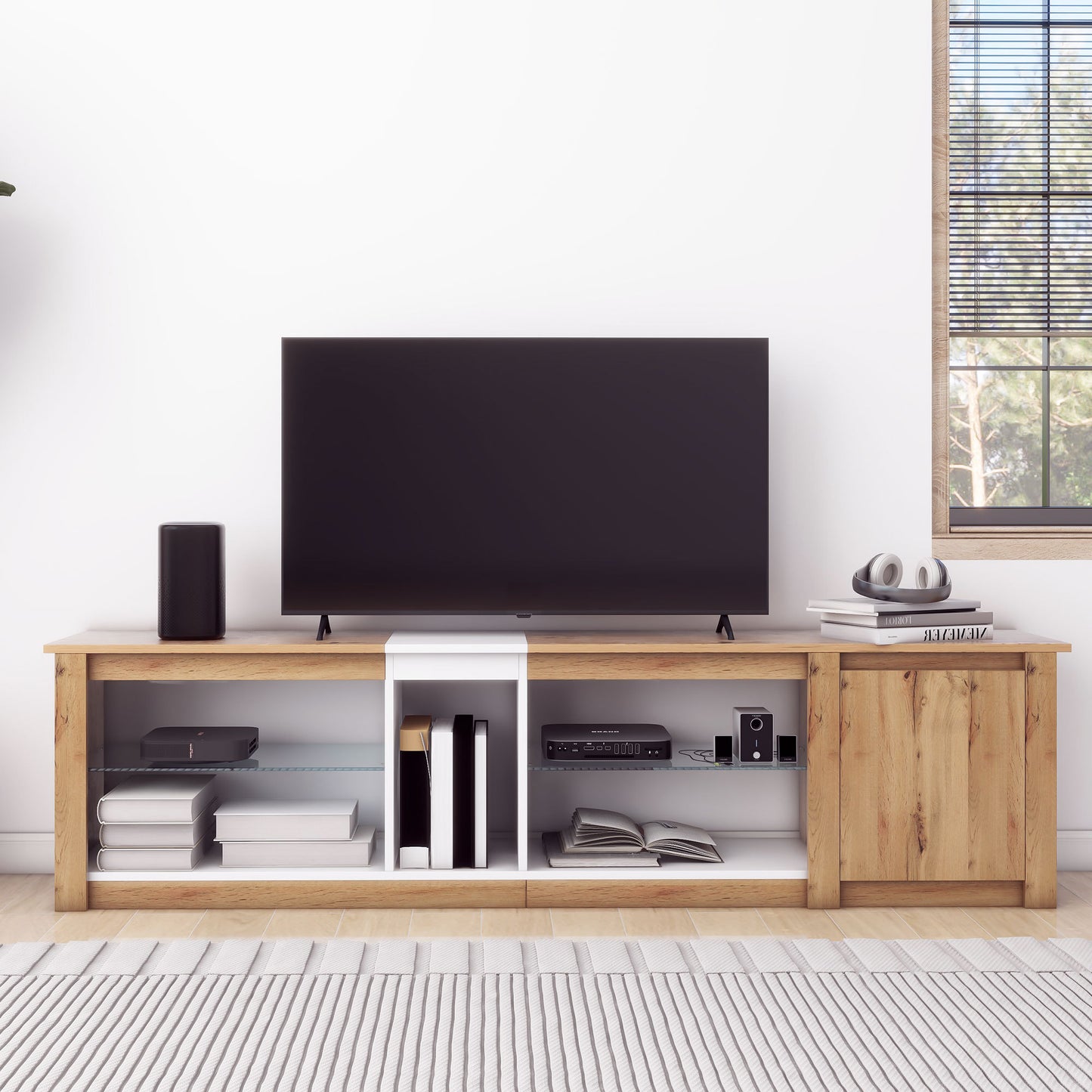 ModernTV Stand for TVs up to 80'' , Media Console with Multi-Functional Storage, Entertainment Center with LED Light, TV cabinet for living room,Bedroom