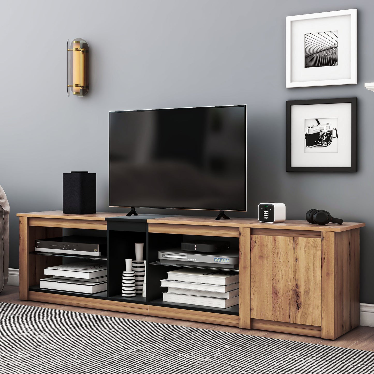 ModernTV Stand for TVs up to 80'' , Media Console with Multi-Functional Storage, Entertainment Center with LED Light, TV cabinet for living room,Bedroom