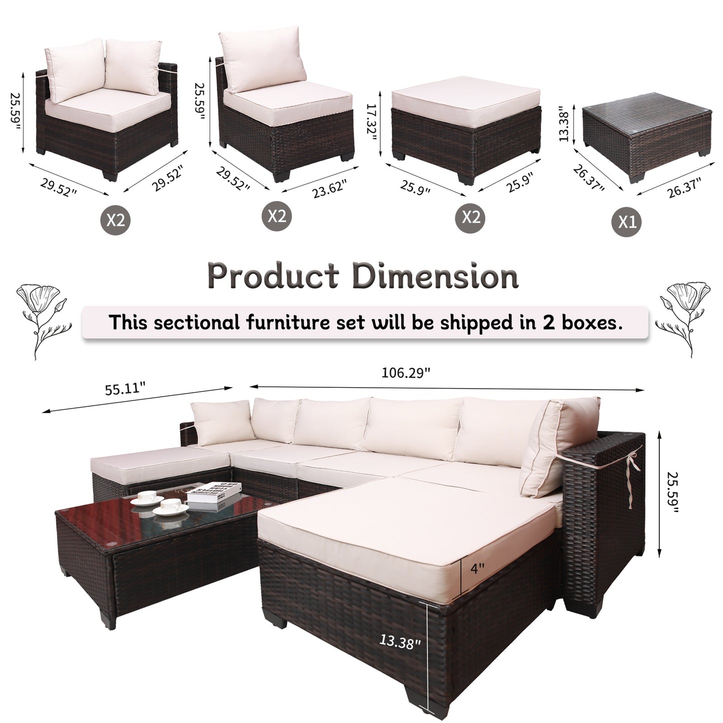 Outdoor Garden Patio Furniture 7-Piece PE Rattan Wicker Cushioned Sofa Sets and Coffee Table, patio furniture set;outdoor couch;outdoor couch patio furniture;outdoor sofa;patio couch