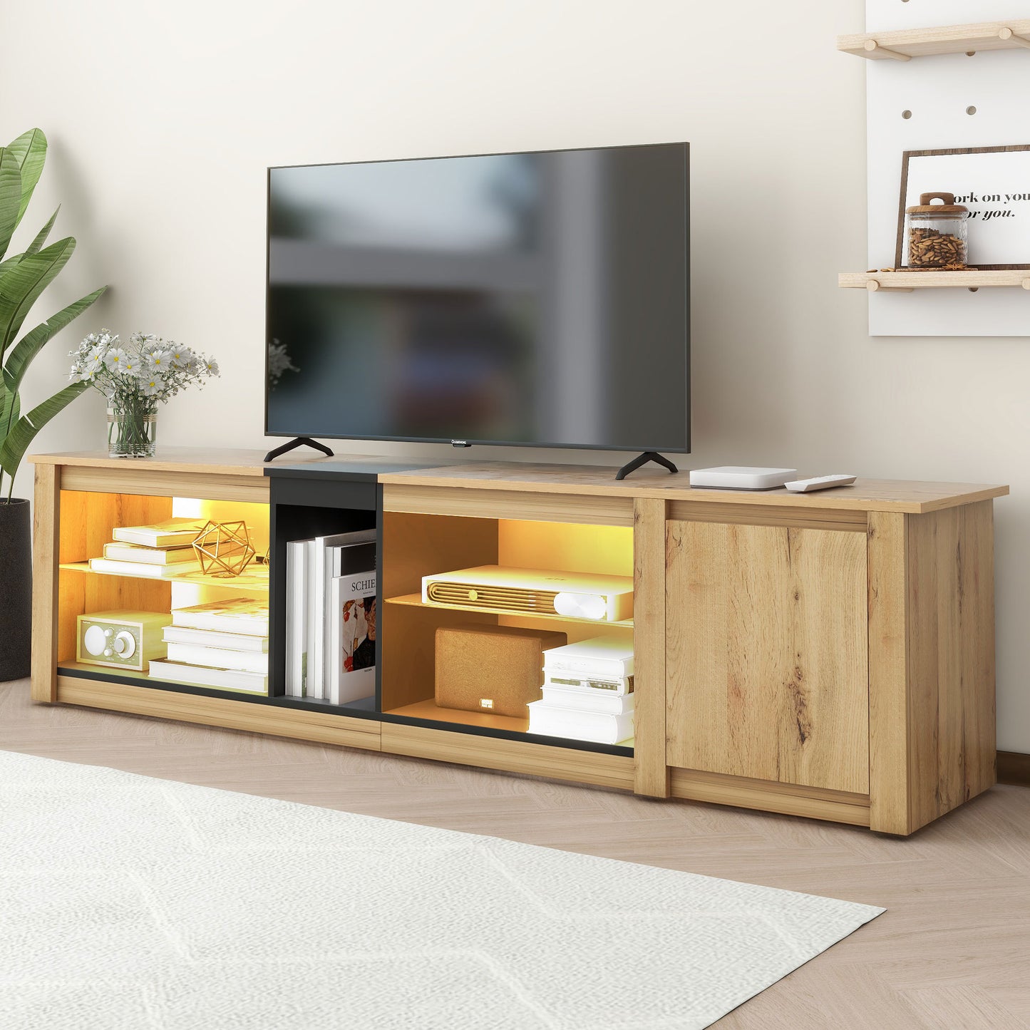 ModernTV Stand for TVs up to 80'' , Media Console with Multi-Functional Storage, Entertainment Center with LED Light, TV cabinet for living room,Bedroom