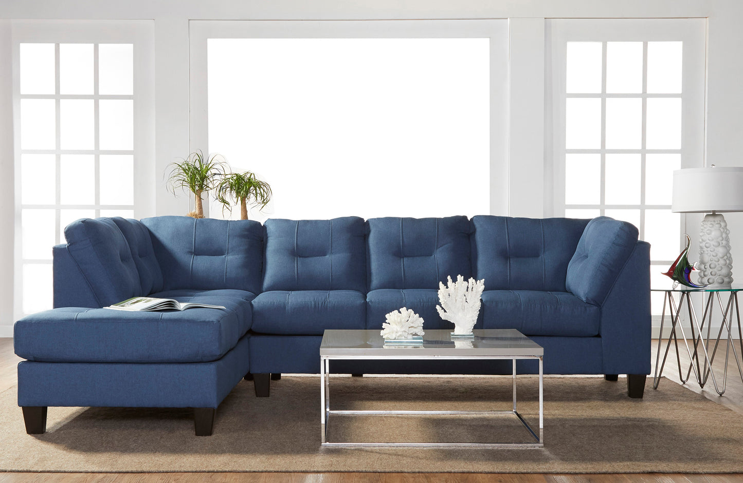 Jitterbug Denim Blue Tufted Chaise Sectional