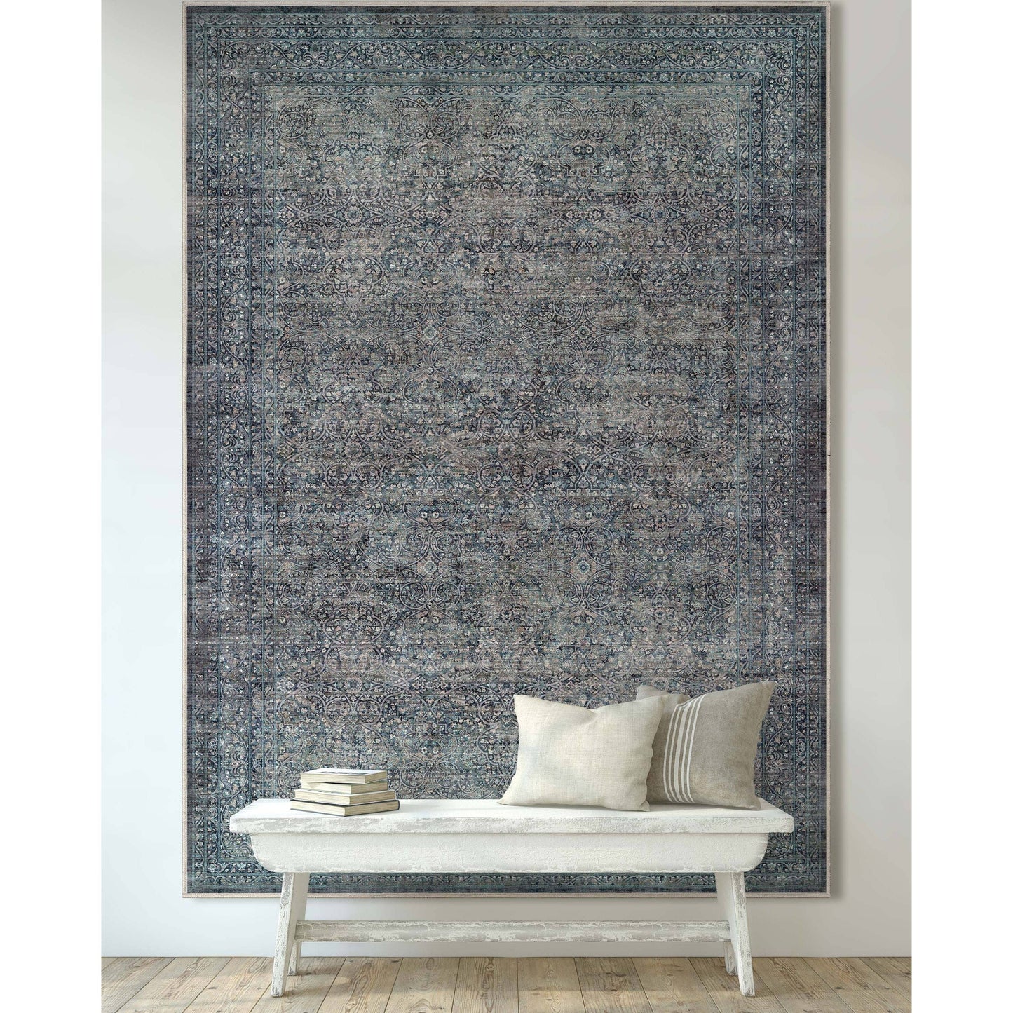 Juliette Vintage Persian Oriental Blue Flat-Weave Rug: 6' x 9'