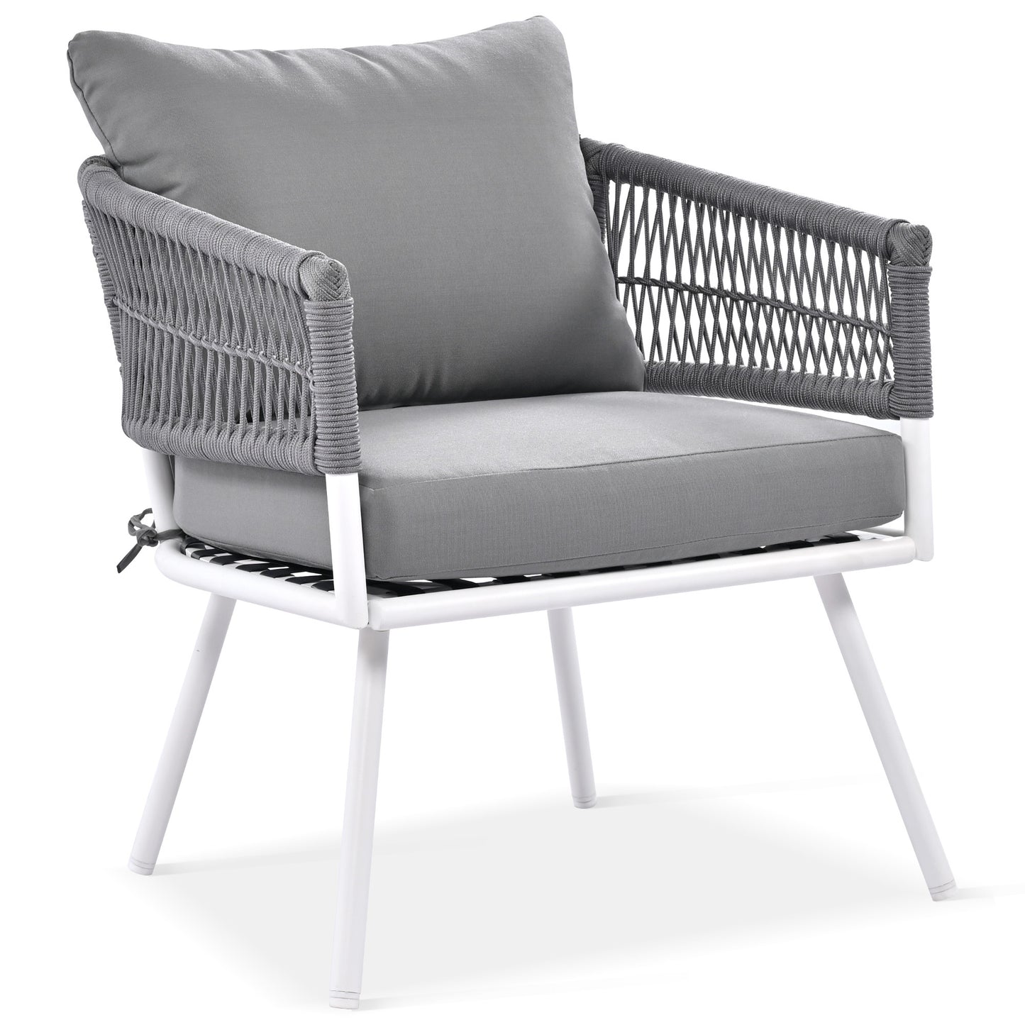 K&K 4-Piece Boho Rope Patio Furniture Set, Outdoor Furniture with Acacia Wood Table, Patio Conversation Set with Deep Seating & Thick Cushion for Backyard Porch Balcony, Grey