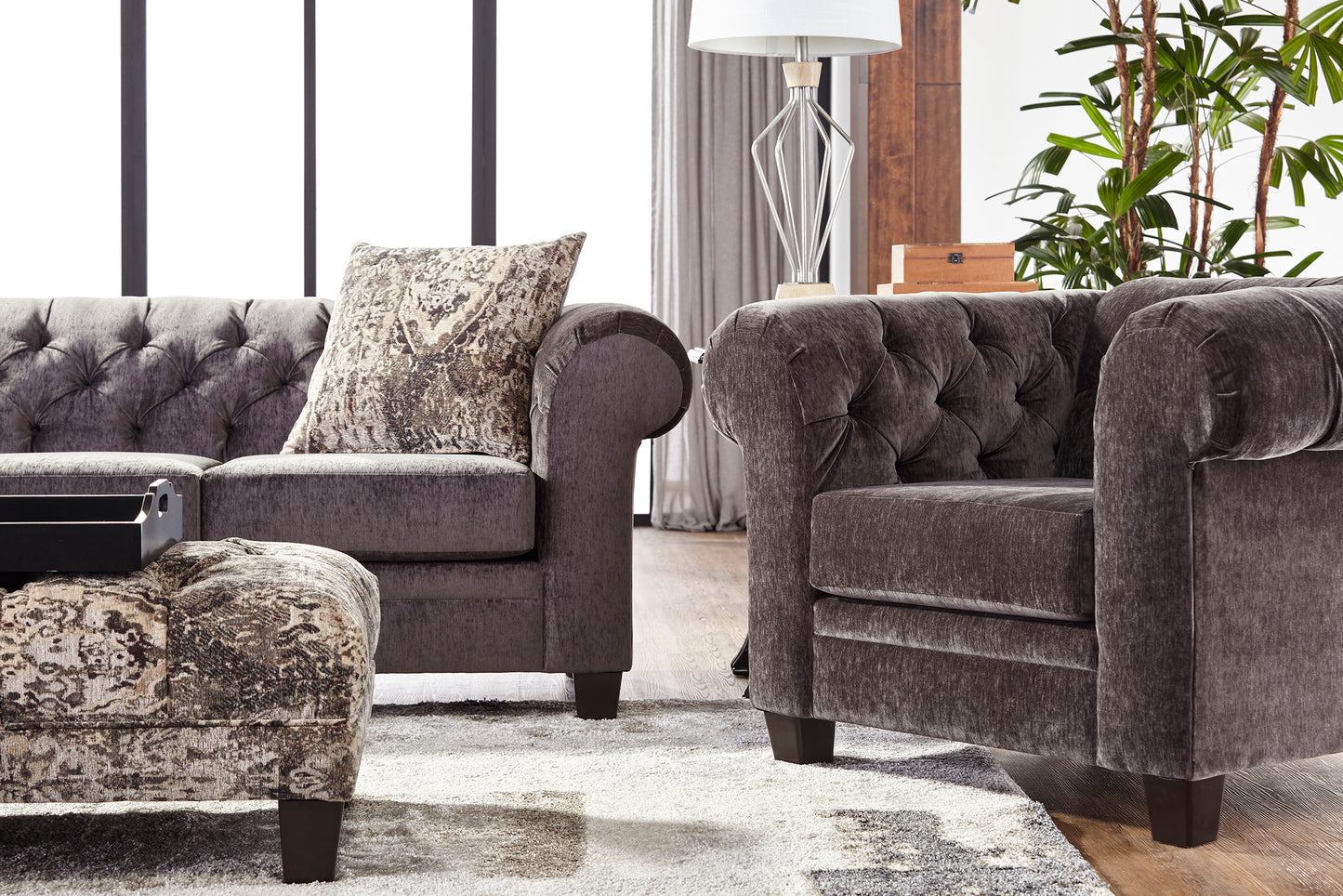 Lush Mink Elegant Tufted Sofa and Loveseat