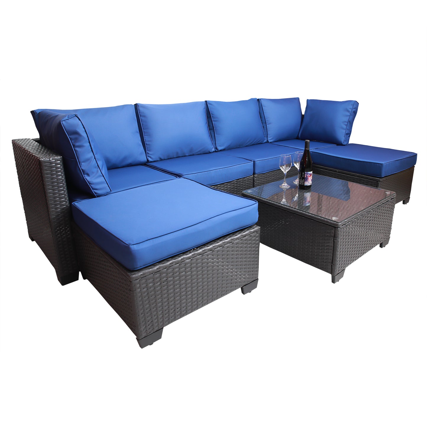 Outdoor Garden Patio Furniture 7-Piece PE Rattan Wicker Cushioned Sofa Sets and Coffee Table, patio furniture set;outdoor couch;outdoor couch patio furniture;outdoor sofa;patio couch