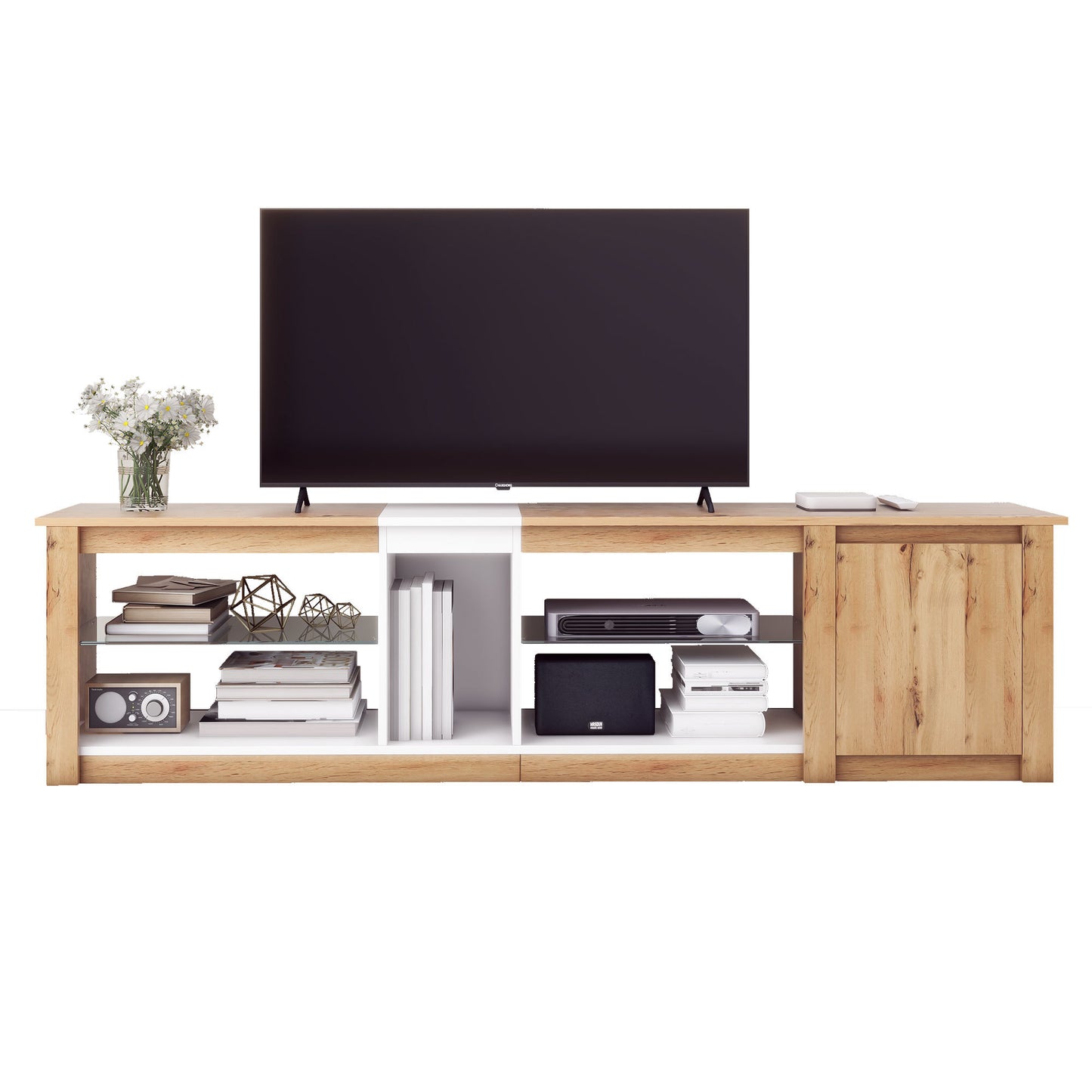 ModernTV Stand for TVs up to 80'' , Media Console with Multi-Functional Storage, Entertainment Center with LED Light, TV cabinet for living room,Bedroom