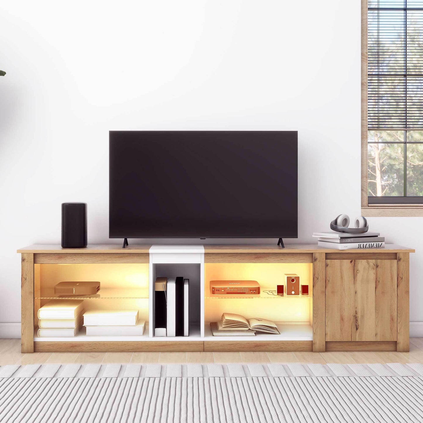 ModernTV Stand for TVs up to 80'' , Media Console with Multi-Functional Storage, Entertainment Center with LED Light, TV cabinet for living room,Bedroom