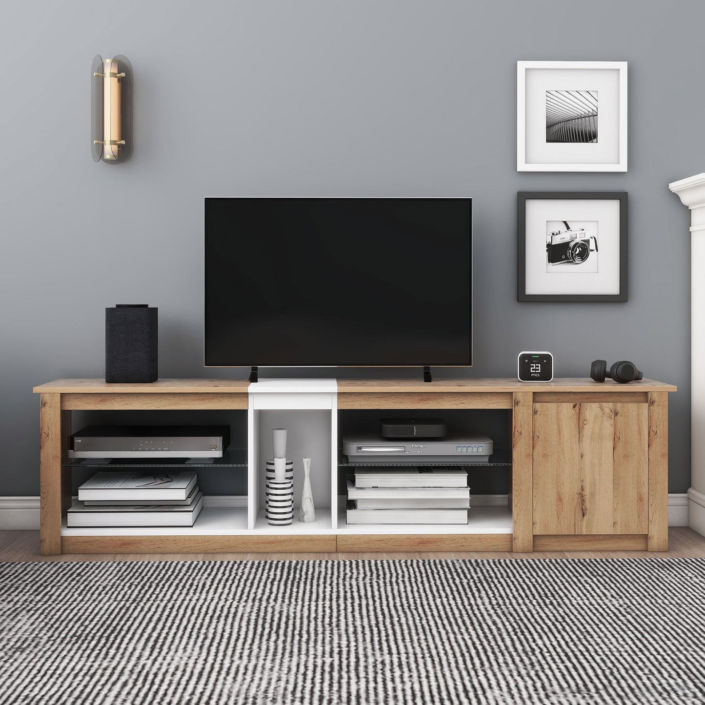 ModernTV Stand for TVs up to 80'' , Media Console with Multi-Functional Storage, Entertainment Center with LED Light, TV cabinet for living room,Bedroom
