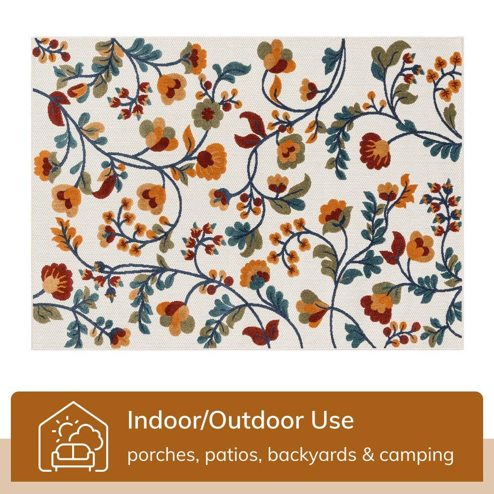 Neveh Beige Modern Floral Indoor Outdoor Rug: 5'3" x 7'3"