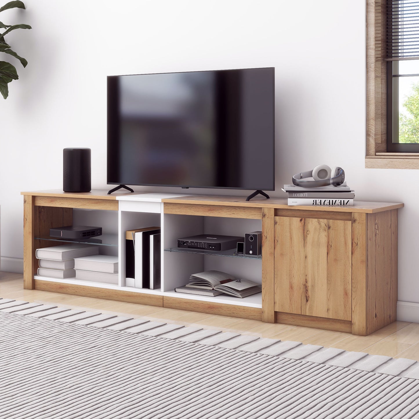 ModernTV Stand for TVs up to 80'' , Media Console with Multi-Functional Storage, Entertainment Center with LED Light, TV cabinet for living room,Bedroom