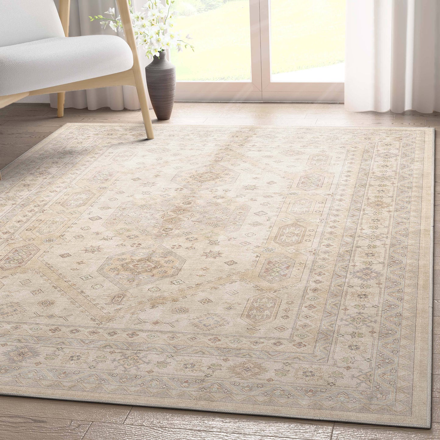 Nicosia Vintage Tribal Medallion Beige Flat-Weave Rug: Rectangular / 9'10" x 13'