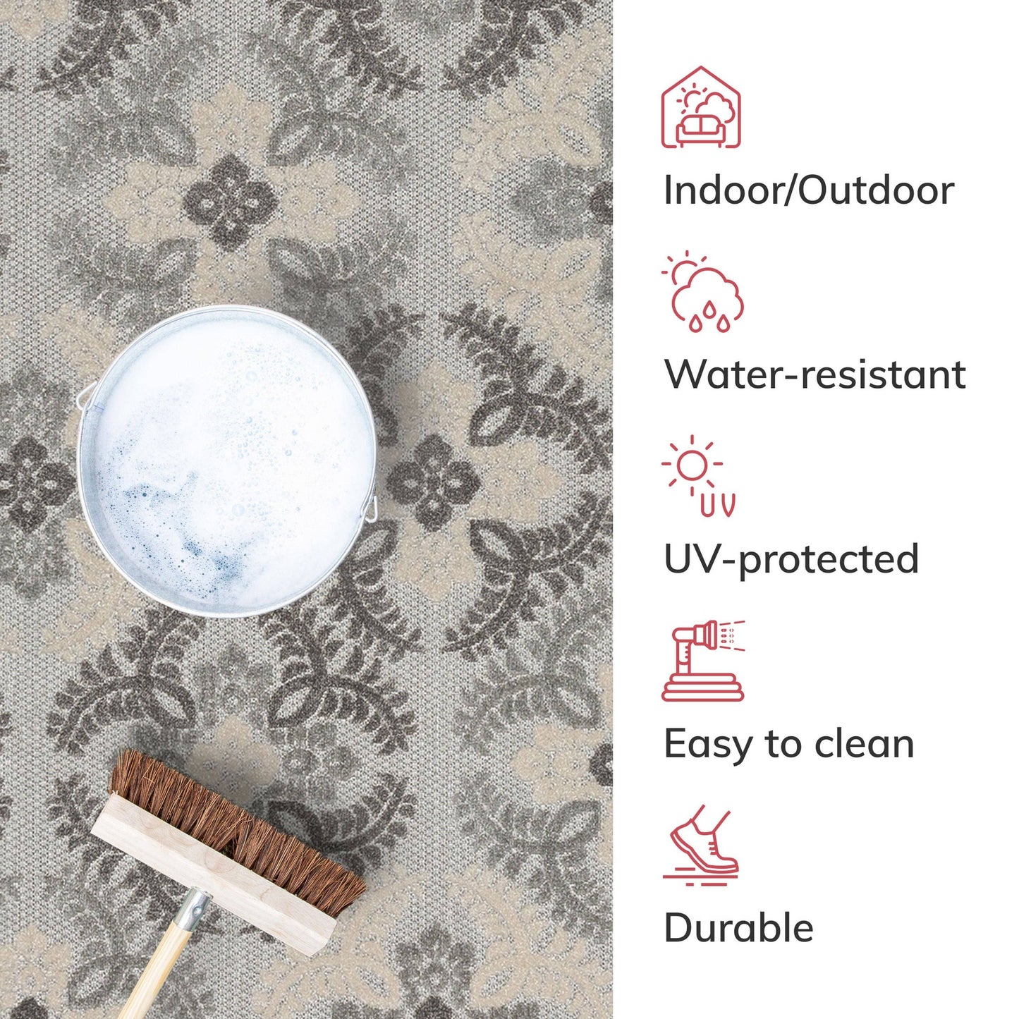 Loewy Modern Geometric Indoor/Outdoor Grey High-Low Rug: 5'3" x 7'3"