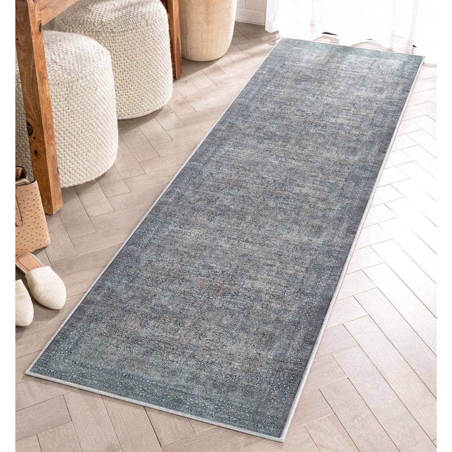 Juliette Vintage Persian Oriental Blue Flat-Weave Rug: 6' x 9'